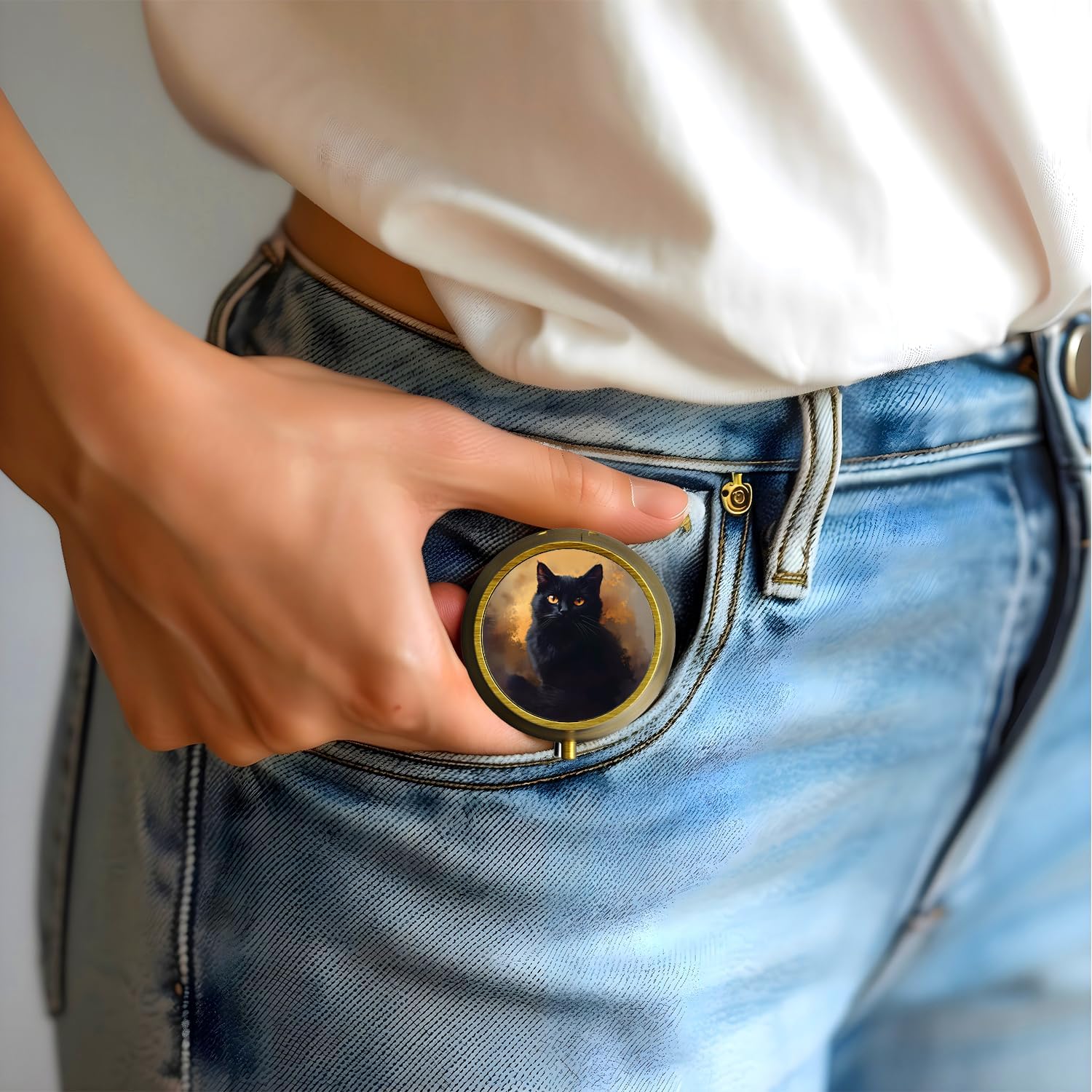 Small Pill Case Pill Box with Mirror Retro 3 Compartment Pill Holder for Purse or Pocket Bronze Portable Medicine Vitamin Container Fish Oil and Supplement Storage BPA-Free(Black Cat) - Happypetzone.online - Image 6