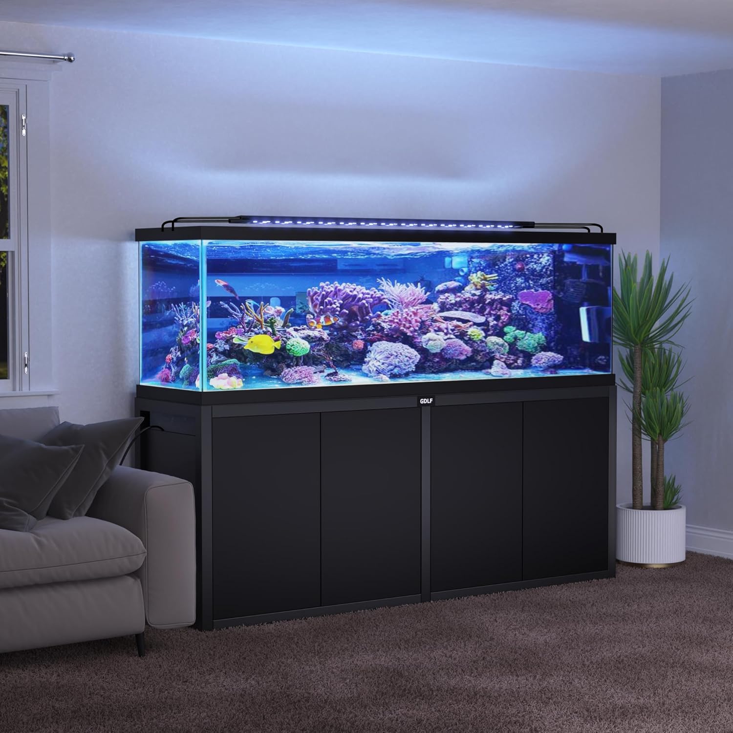 GDLF 125-150 Gallon Fish Tank Stand, Heavy Duty Metal Aquarium Stand with Power Outlet and Cabinet for Fish Tank Filters and Accessories,72.8" L*18.9" W,2200LBS Capacity - Happypetzone.online - Image 3