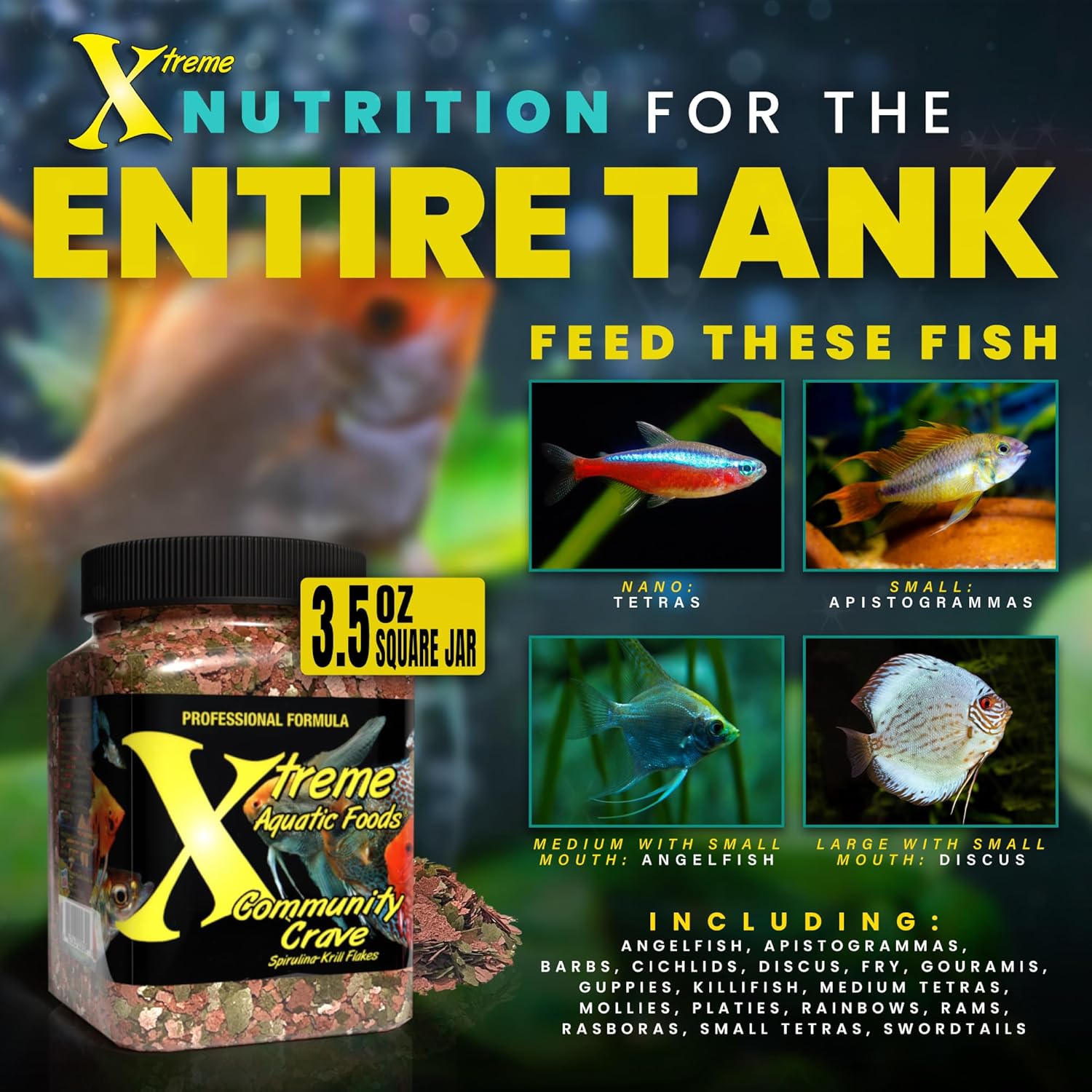 Xtreme Community Crave Flake - Krill & Spirulina Blend for Vibrant Colors, Immune Support and Digestive Health, Tropical & Freshwater Fish Nutrition – Premium Community Aquarium Food (3.5oz) - Happypetzone.online - Image 3