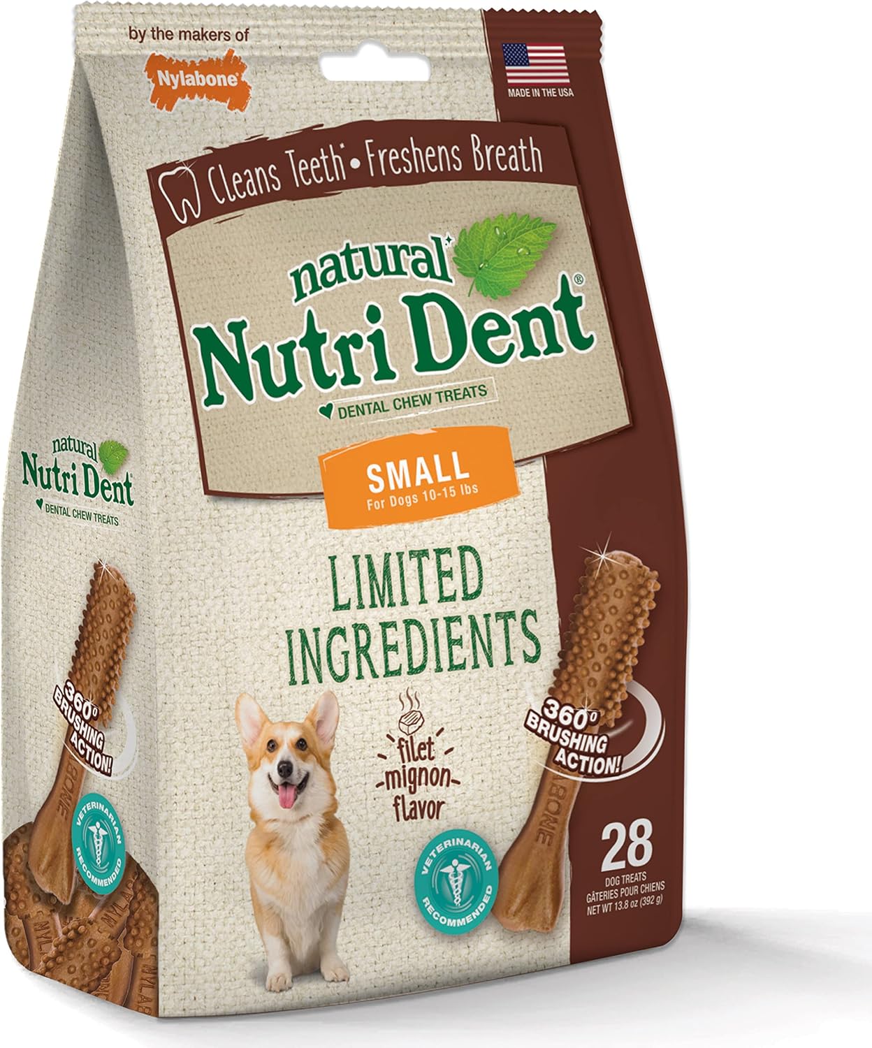 Nylabone Nutri Dent Dog Dental Chews - Natural Dog Teeth Cleaning & Breath Freshener - Dental Treats for Dogs - Filet Mignon Flavor, Small (28 Count) - Happypetzone.online - Image 8