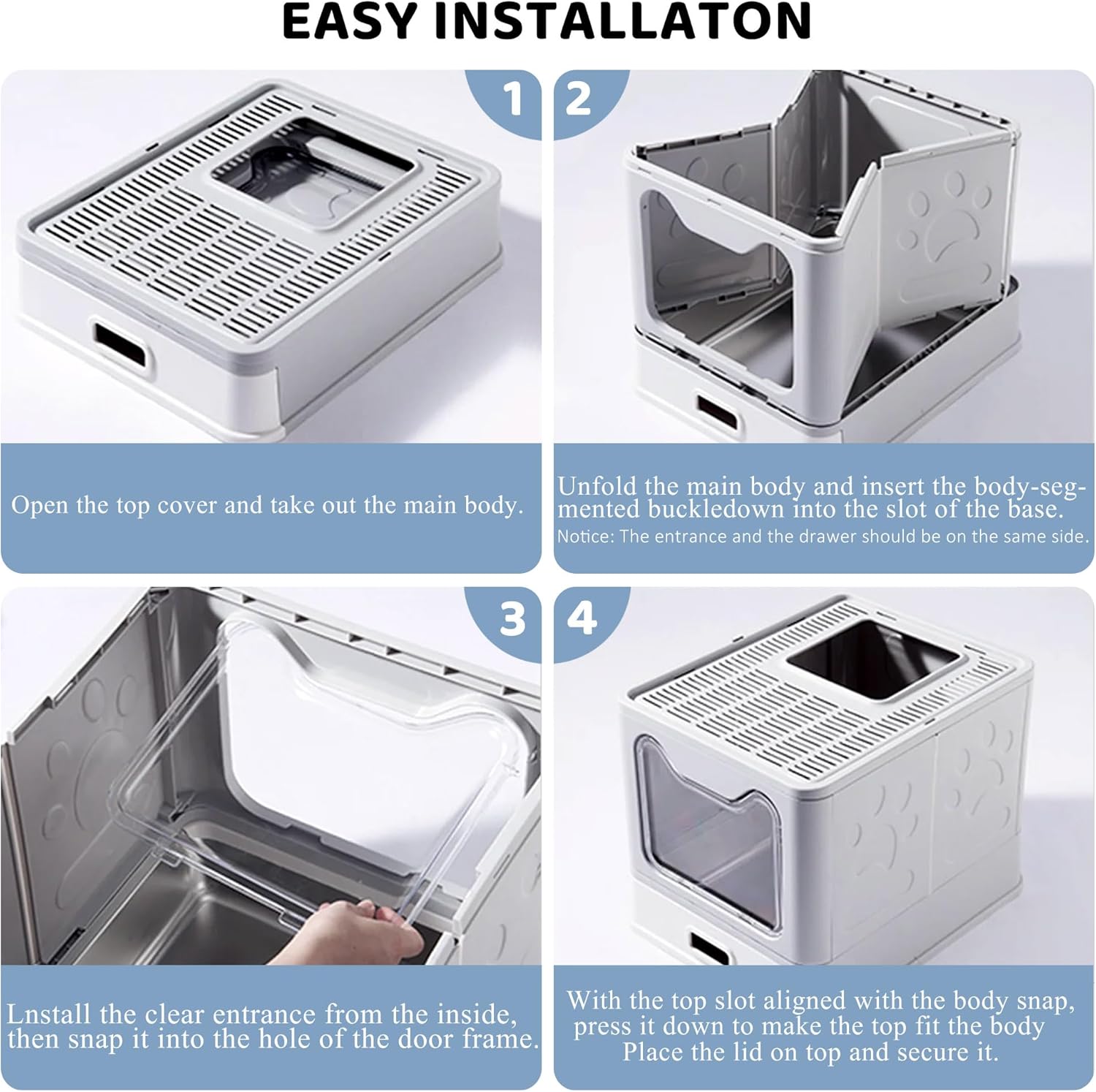Enclosed Cat Litter Box with Lid Top Exit Covered Metal Stainless Steel Litter Box Leak Proof & Odorless Easy to Clean Including Cat Litter Scoop and Litter Mat - Happypetzone.online - Image 5