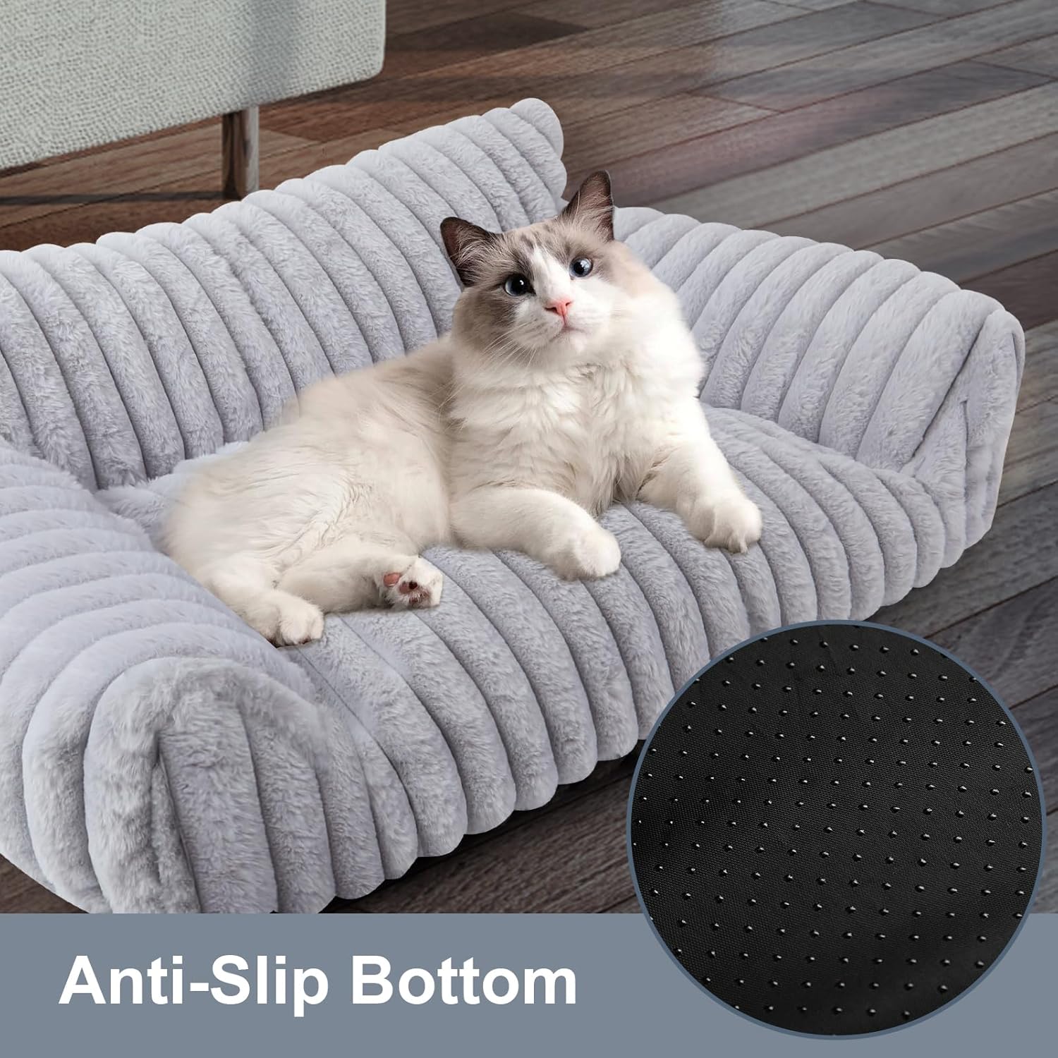 Cute Cat Couch Bed for Indoor Cats, Fluffy Pet Cat Sofa with Premium Soft Corduroy Fleece, Cute Small Dog Beds for Small Dogs, Fuzzy Puppy Chair with Removable Washable Cover (30x20x10,Grey) - Happypetzone.online - Image 6