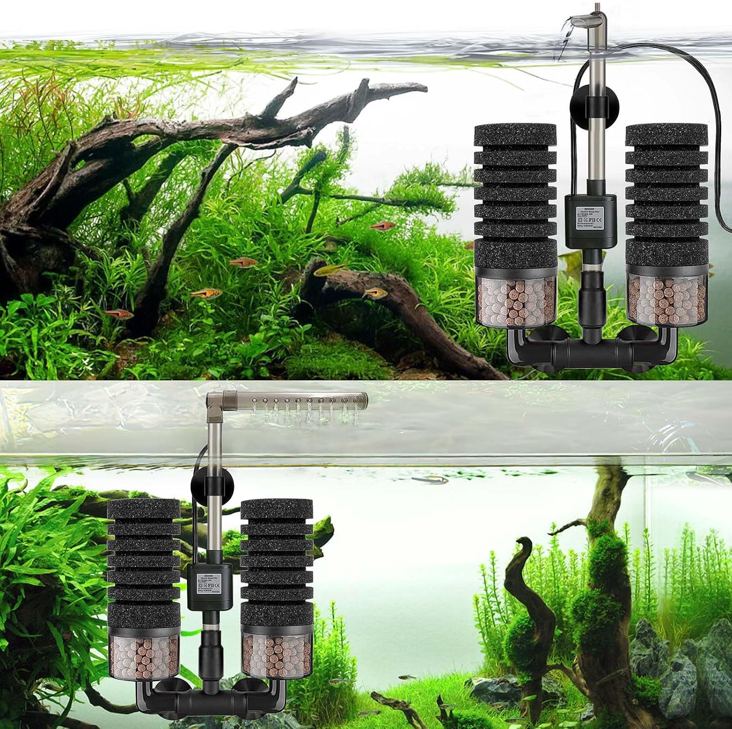 Aquarium Electric Sponge Filter with Submersible Water Pump Silence Motor for Shrimps,Bettas with Bio Ceramic Media Balls and 2 Spare Sponge,Venturi Nozzle and Rain Mode (S for 10-20 Gal) - Happypetzone.online - Image 6
