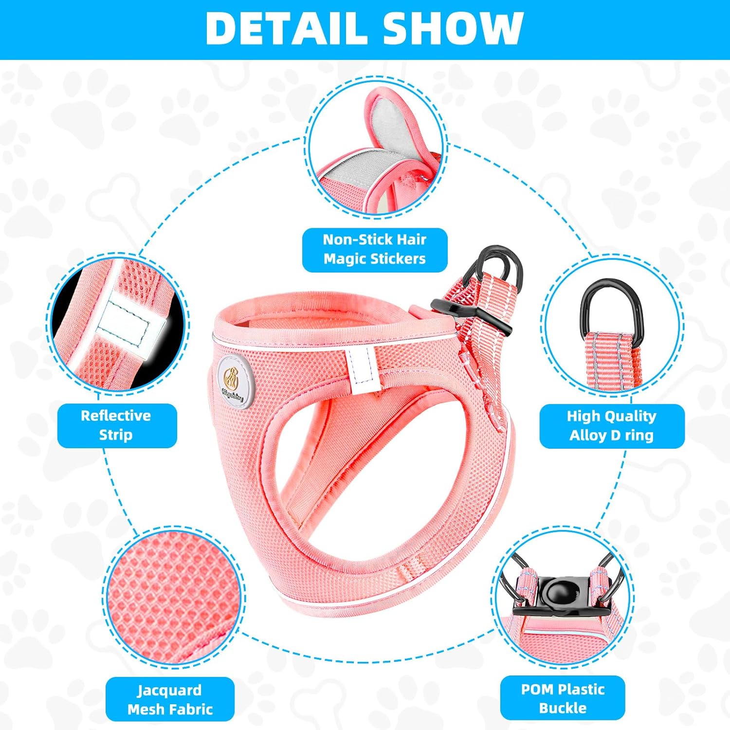 Hipubby Dog Harness and Leash Set, No Pull Soft Mesh Puppy Harness for Small Medium Dogs, Cats - Step in Reflective Breathable Lightweight Vest Harness for Walking, Training - Pink, XS - Happypetzone.online - Image 3