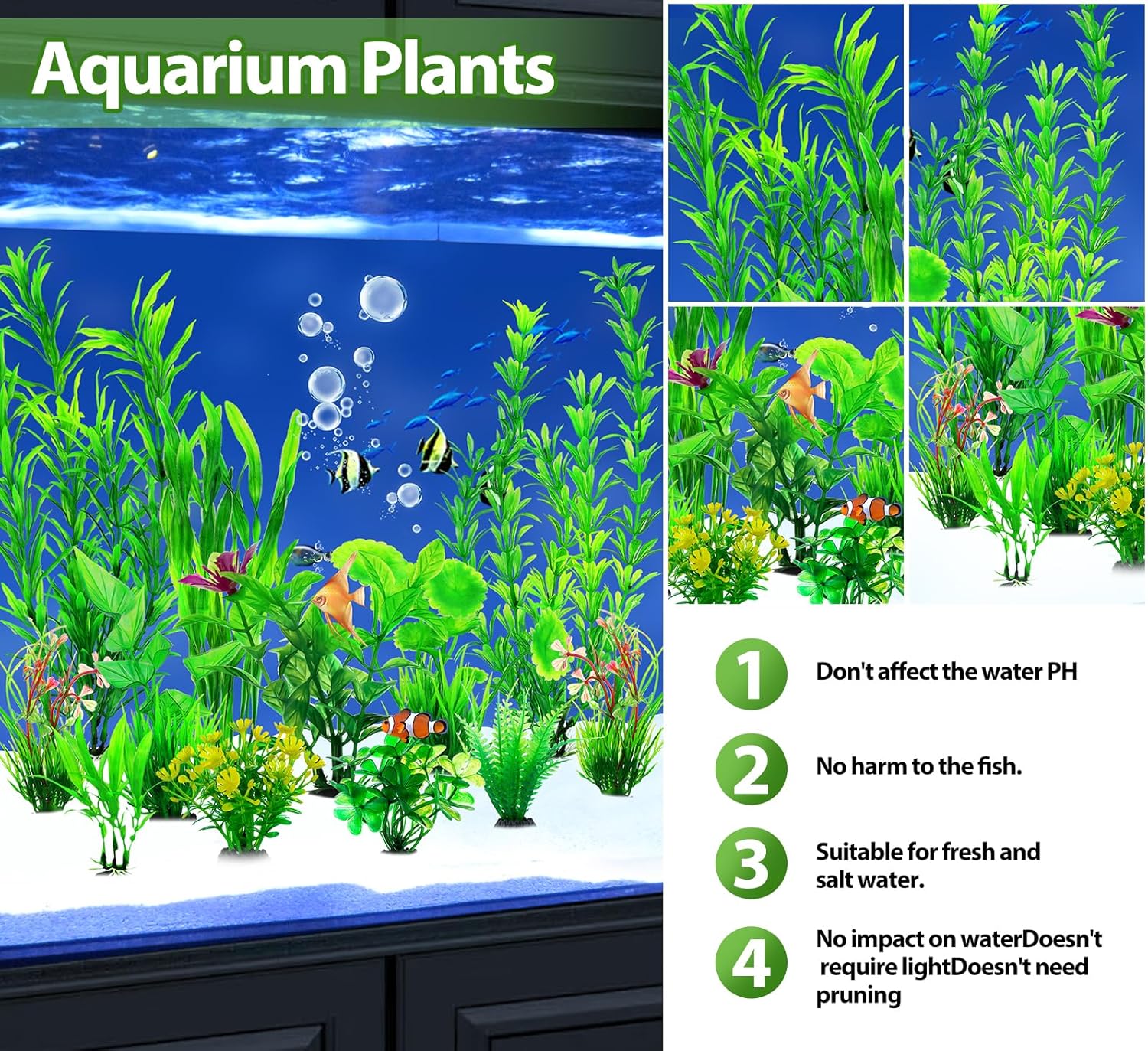 CousDUoBe 12pcs Fish Tank Accessories Aquarium Decorations Green Plants, Green Fish Tanks Decoration Plants, Fish Tank Decor, Aquarium Decor Plastic Plants - Happypetzone.online - Image 5