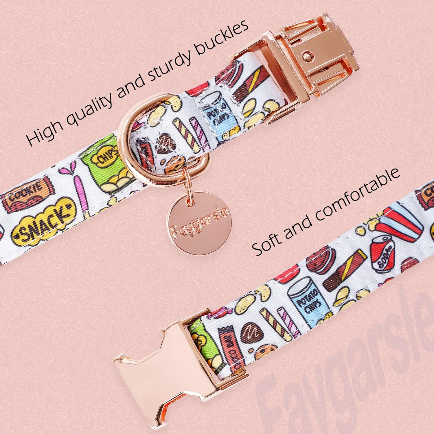 Faygarsle Snack Pattern Dog Collar for Small Medium Large Dogs Cute Puppy Collars for Female Dogs for Summer Spring Wedding Necklace Girl Dog Collar S - Happypetzone.online - Image 4
