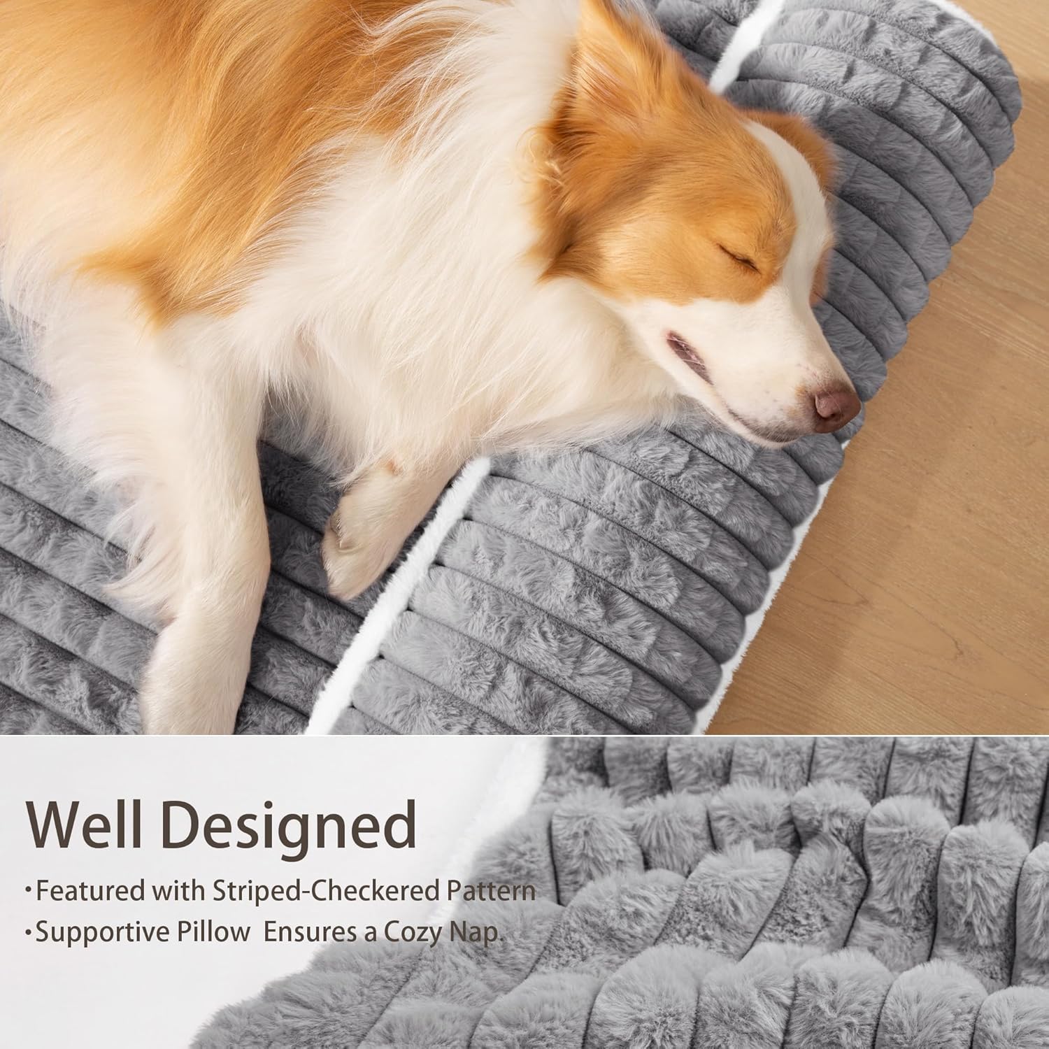 Orthopedic Dog Bed Large Sized Dog with Pillow 36''X24'', Waterproof Soft Comfortable Egg Crate Foam Pet Crate Beds Mat with Removable Washable Cover and Non-Slip Bottom, Grey - Happypetzone.online - Image 5