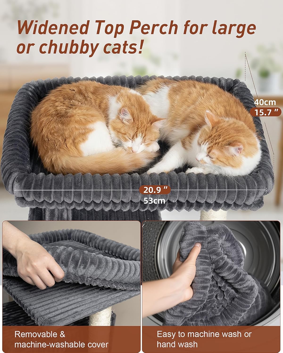 Cat Tree for Large Cat, 20.9 * 15.7in Large Perch Bed for Adult Cats, 22.8in Cat Tower with Scratching Post, Cat Condo with 2-Door for Indoor Cats, Dark Gray - Happypetzone.online - Image 2