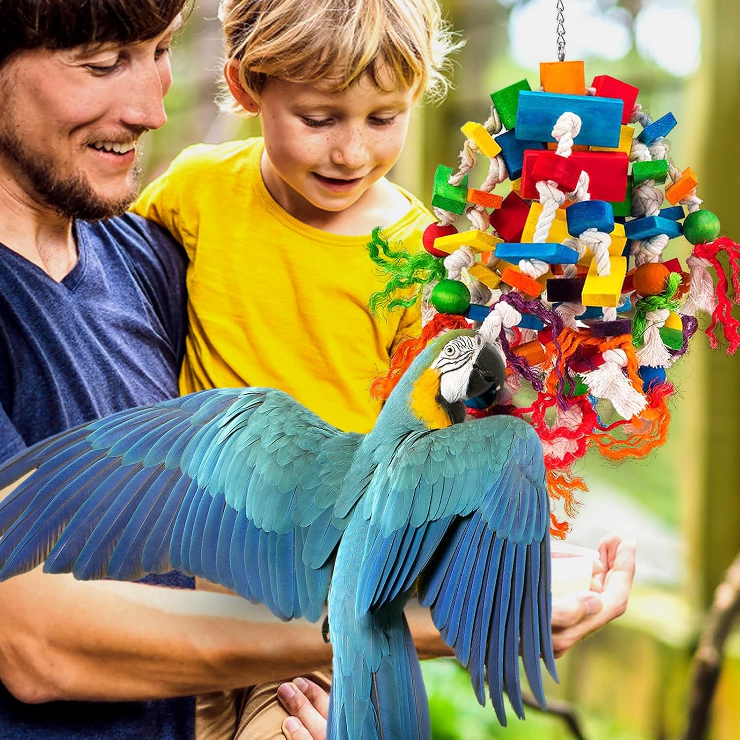 Large Parrot Toy - Multicolored Natural Wood Blocks Tearing Toys for Birds Suggested for African Grey, Macaw and Amazon Parrots - Happypetzone.online - Image 6