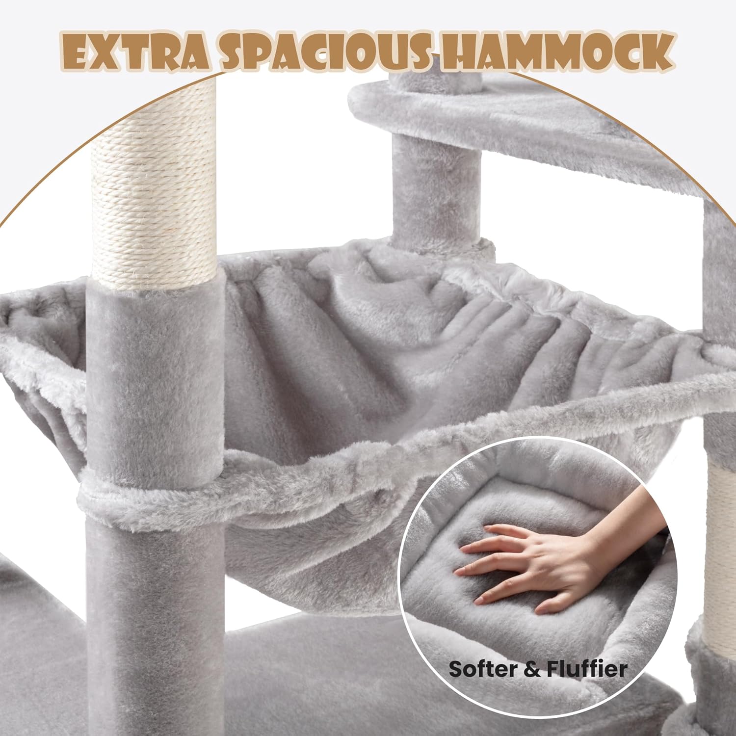 SHA CERLIN 81in Multi-Level Tall Cat Tree Tower for Indoor Kitties/Larger Cat Condo Furniture with Hammock/Cozy Pussycat Perches/Sisal Scratching Posts/Pet House/Wide Base/Grey - Happypetzone.online - Image 6