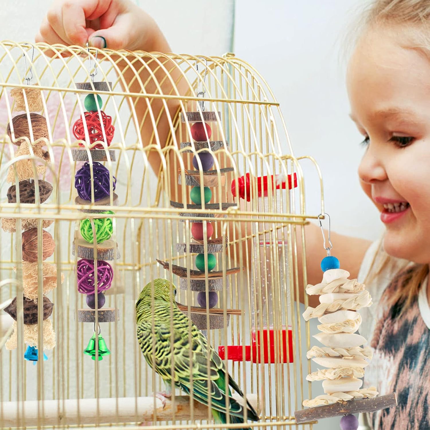 Bissap Bird Chew Toys, 5 Packs Parakeet Natural Wood Toys Parrot Hanging Cage Toy Bird Perch Stand for Small Bird Conure Cockatiel Parrotlet Lovebird Budgie - Happypetzone.online - Image 7