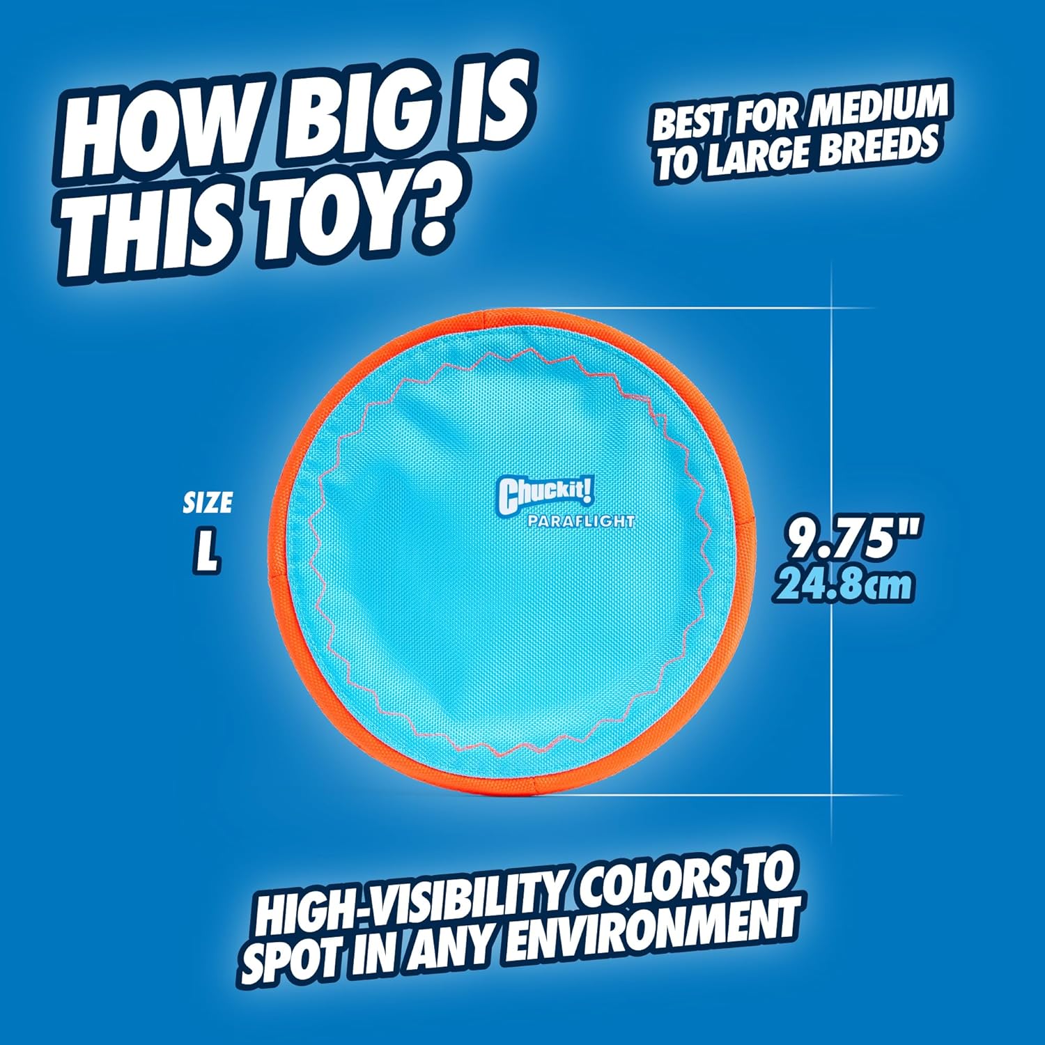 Chuckit! Paraflight Flying Disc Dog Toy - Water Floating Flyer - Durable Nylon Construction with Soft Rubber Edges - For Medium and Large Dogs - Size Large - 9.75" L x 9.75" W - Pack of 1 - Happypetzone.online - Image 3