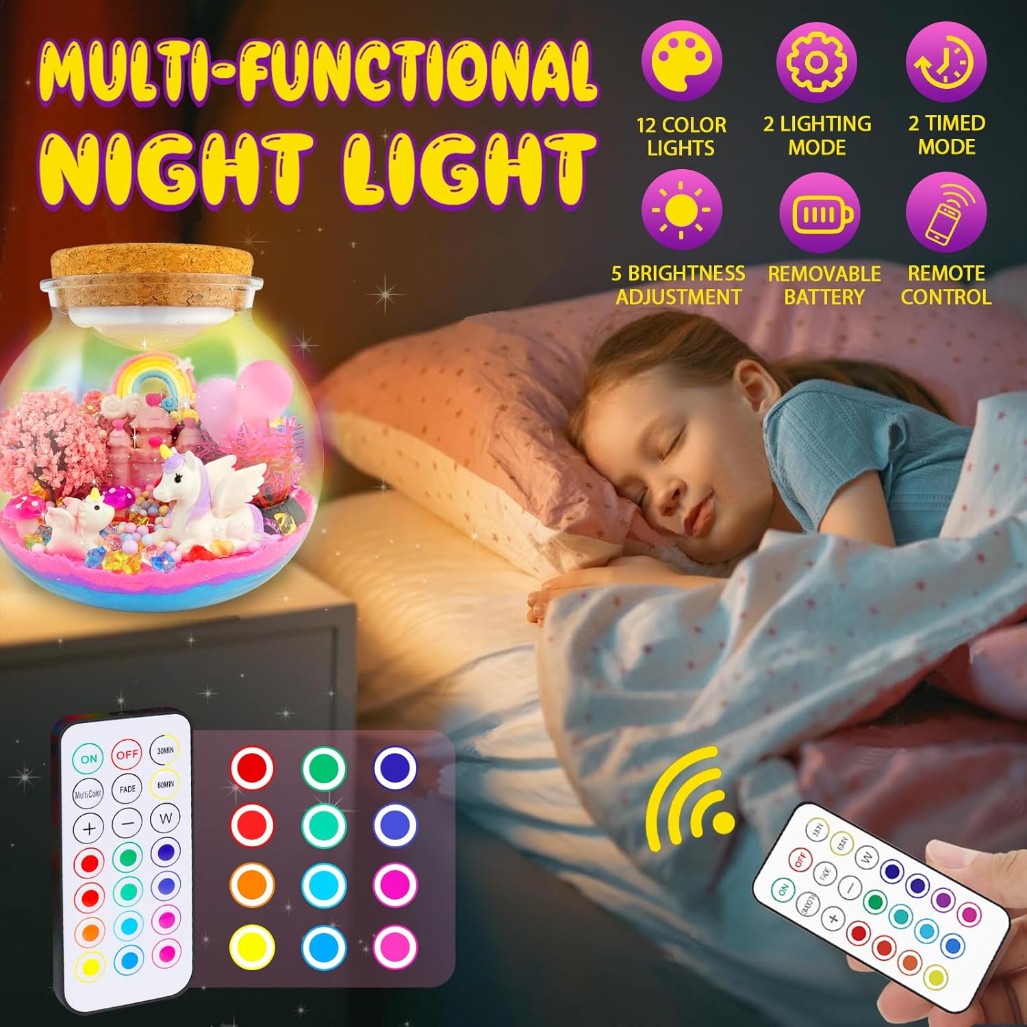 7july Unicorn Terrarium Crafts Kit for Kids-LED Night Light Up & Remote Unicorn Birthday Gifts Toys for Girls Ages5 6 7 8 9 10 Year Old-Christmas Gifts for Girls - Happypetzone.online - Image 3