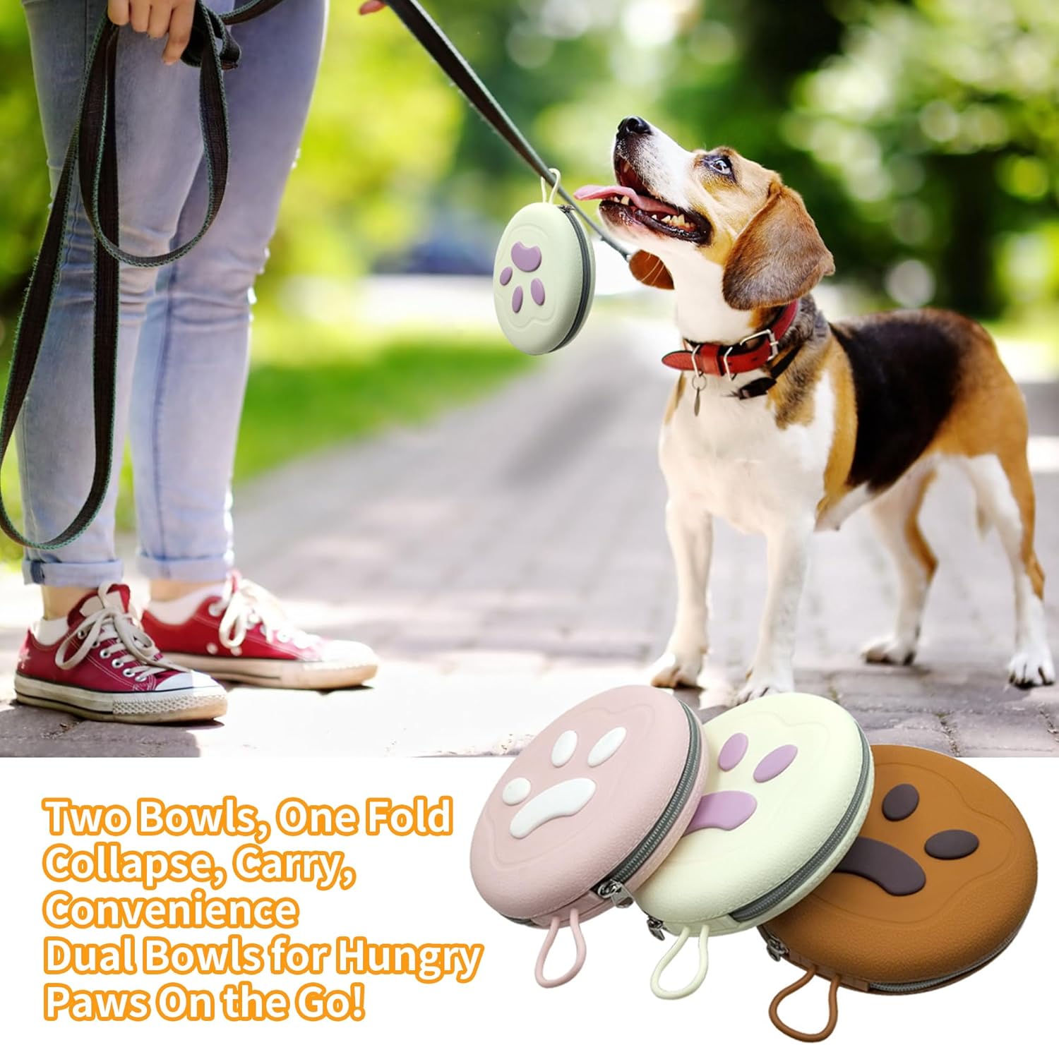 Collapsible Dog Bowls, 2-in-1 Pet Portable Travel Double Bowl Water Food Feeder Traveling Camping & Walking 25oz Pink - Happypetzone.online - Image 8