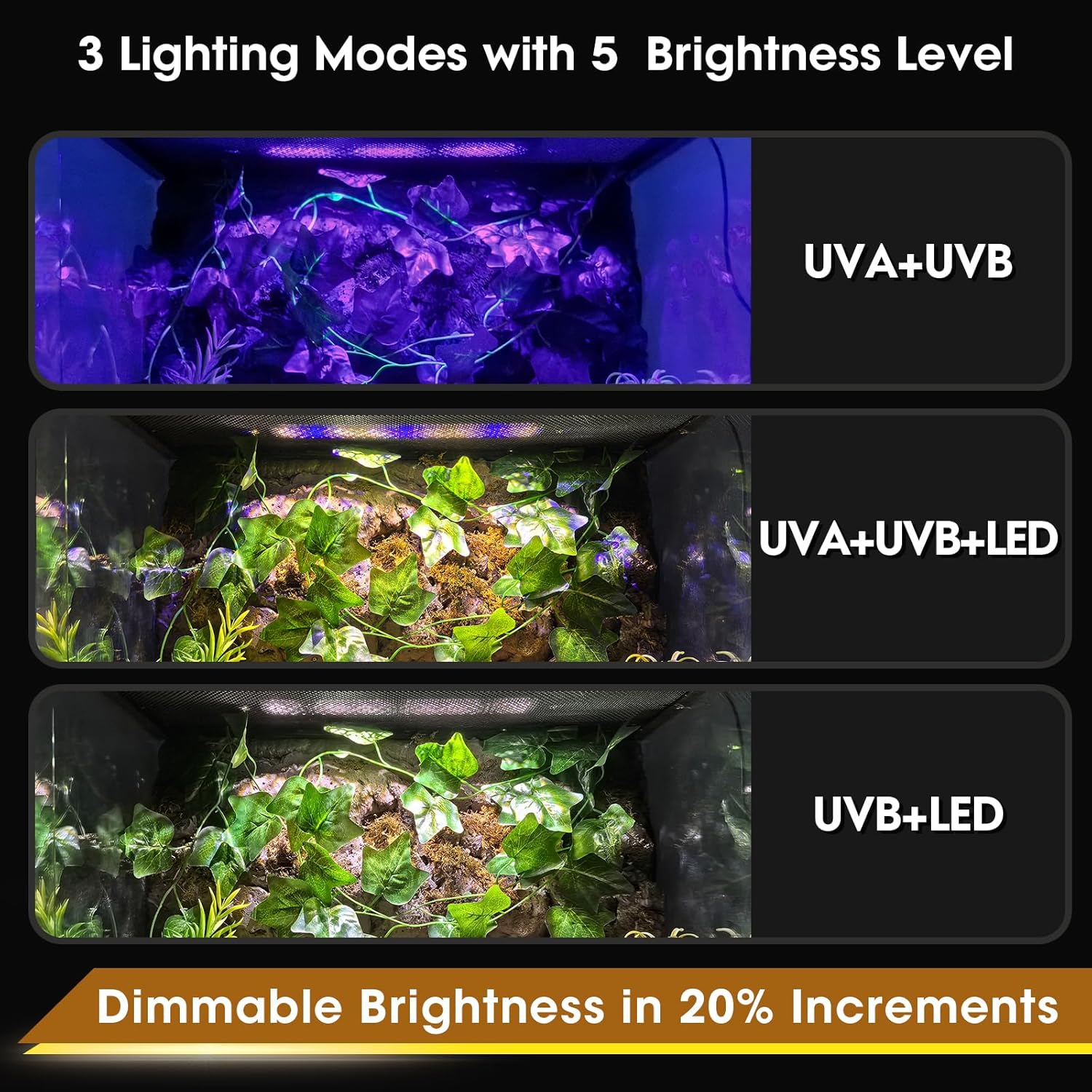 12-Inch UVB Reptile Light,4H/8H/12H Timer,3 Modes Lighting,5 Level Brightness, 12W UVA UVB Lamp for Desert Tropical Animals Bearded Dragons Turtle Chameleon Tortoises Gecko Snake Frog - Happypetzone.online - Image 6