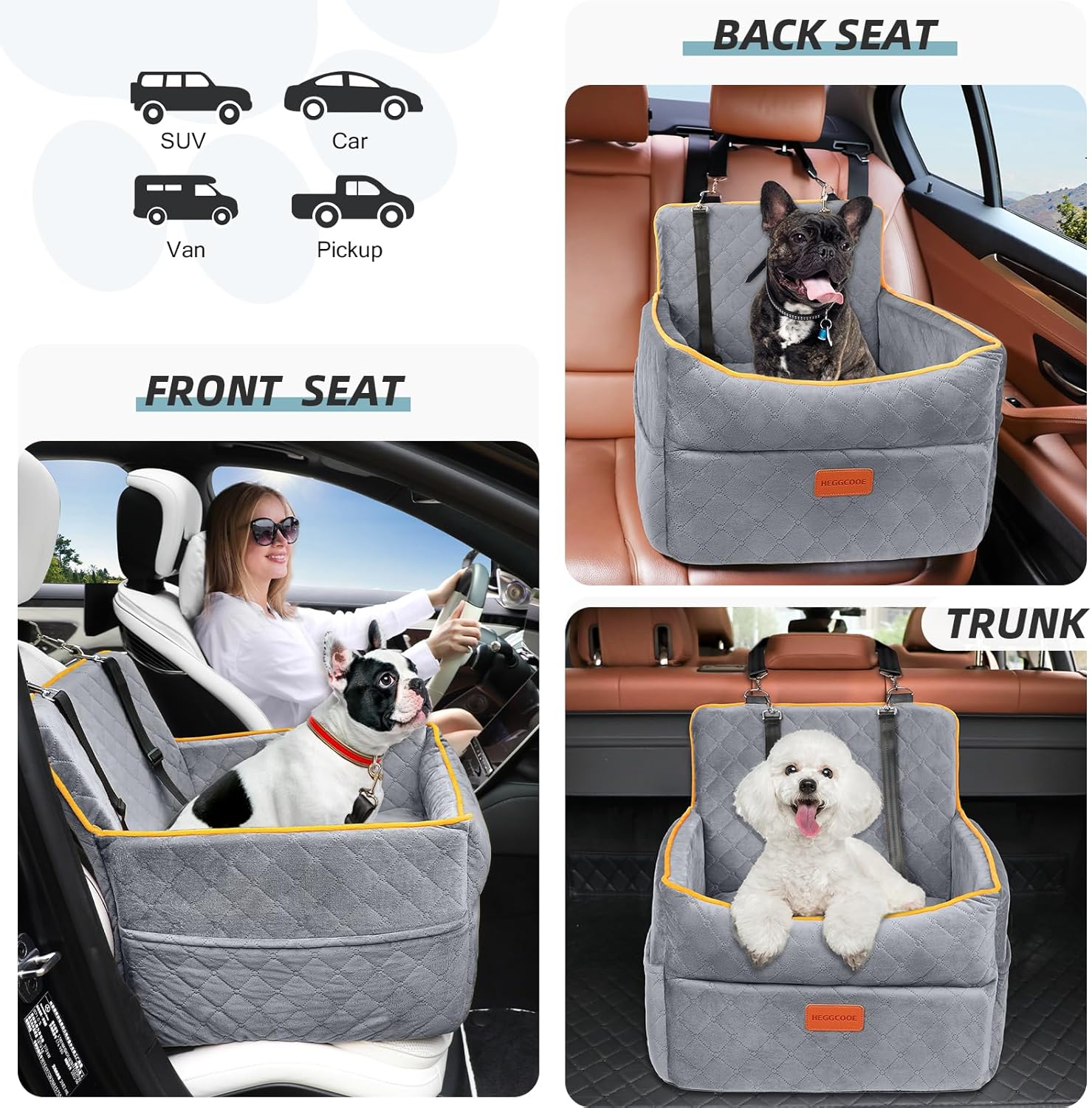 HEGGCOOE Dog Car Seat for Small Medium Dogs, Memory Foam Puppy Dog Booster Seat with Thick Cushion for Dogs Under 35lbs, Detachable Washable Pet Car Seat Travel Bed with Storage Pockets,2 Safety Belts - Happypetzone.online - Image 5