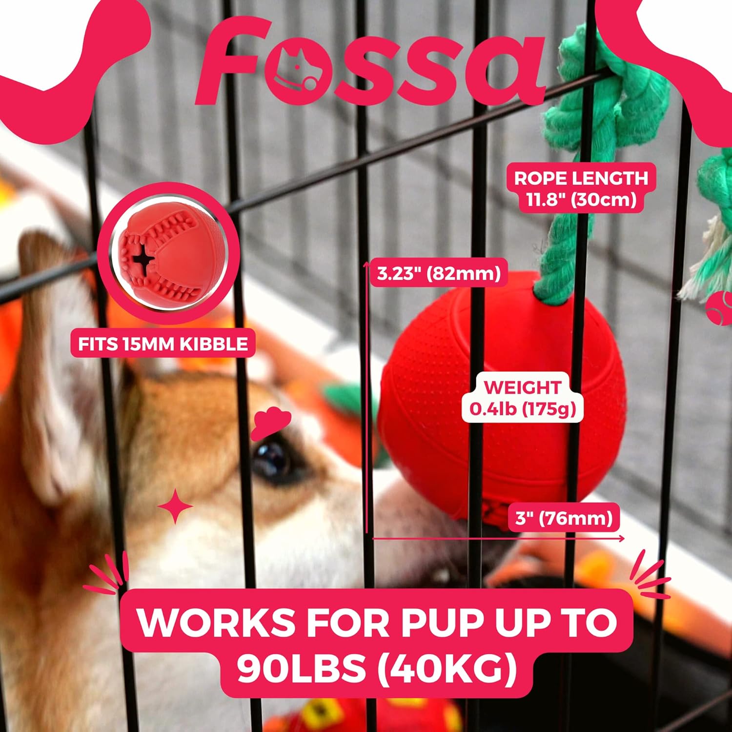 Fossa Interactive Dog Toys, Crate Training Aids for Puppies, Puzzle Treat Dispenser with Rope, Multifunctional Dog Toys - for Reduce Dog Boredom and Anxiety, Dog Teeth Cleaning and Chew Toy - Happypetzone.online - Image 6