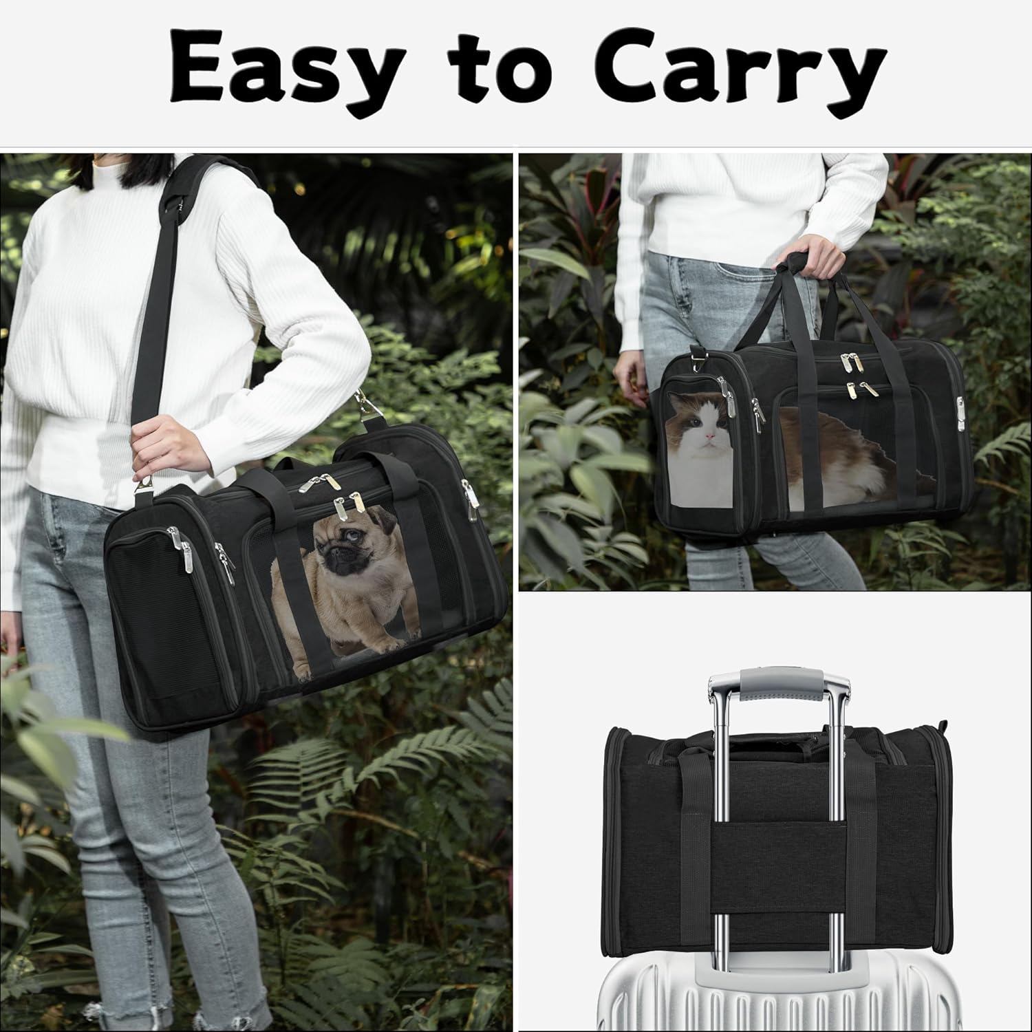 Soft-Sided Cat/Dog/Pet Carrier, Collapsible Pets Travel Carriers for Big Cats/Small Dogs with Shoulder Strap & Removable Mat, Mesh Puppy Carry Bag, Up to 16 Lbs, TSA Airline Approved(Black) - Happypetzone.online - Image 6