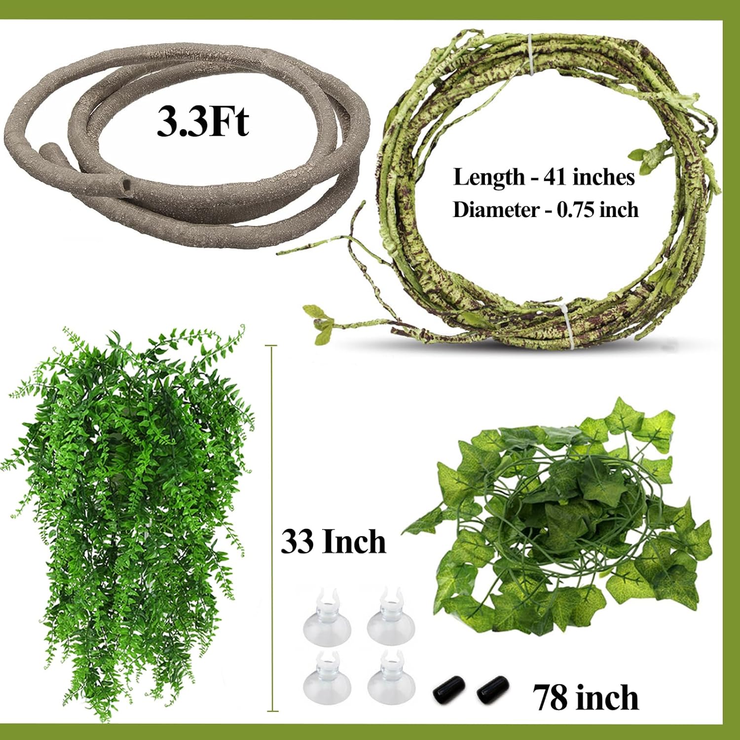 HERCOCCI Reptile Vines, Flexible Jungle Climbing Vines Terrarium Plastic Plants and Leaves Tank Accessories Decor for Gecko Snake Lizard Bearded Dragon Hermit Crab Frog - Happypetzone.online - Image 6