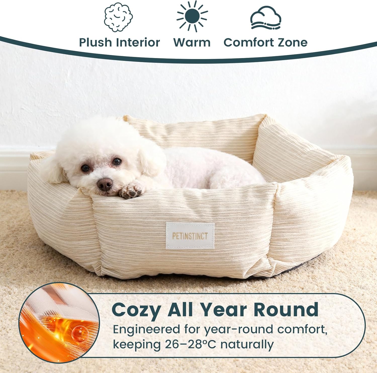 Cat Bed, 22 Inch Washable Corduroy Cat and Small Dog Bed with Removable Cover & Anti-Slip Bottom, Calming Comfort Pet Bed for Pets up to 15 lbs (Gray) - Happypetzone.online - Image 4