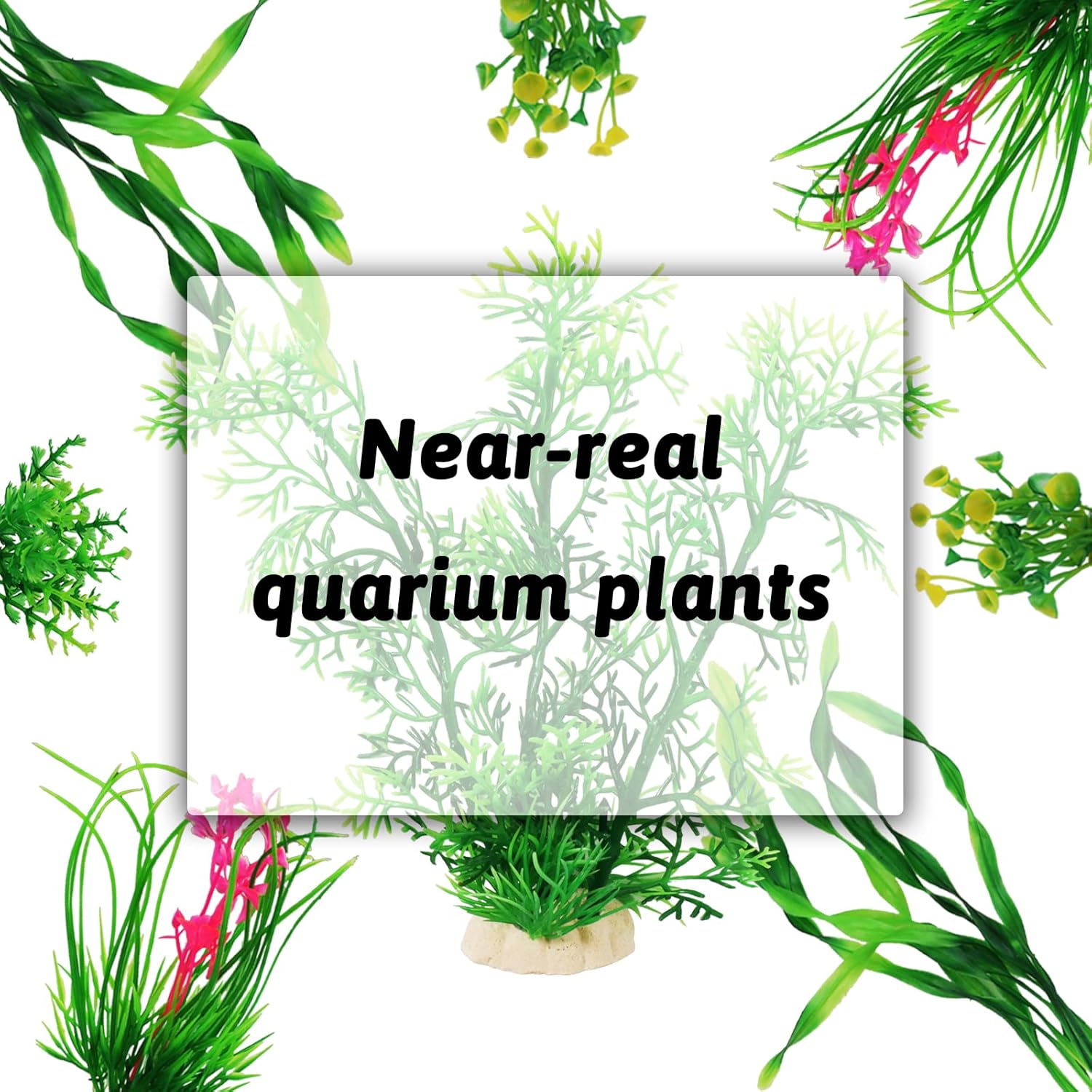 Fish Tank Accessories Aquarium Decorations Plants, 9pcs Green Fish Tank Decorations Plants and Cave Rock Decoration Decor Set, Aquarium Decor Plastic Plants - Happypetzone.online - Image 4