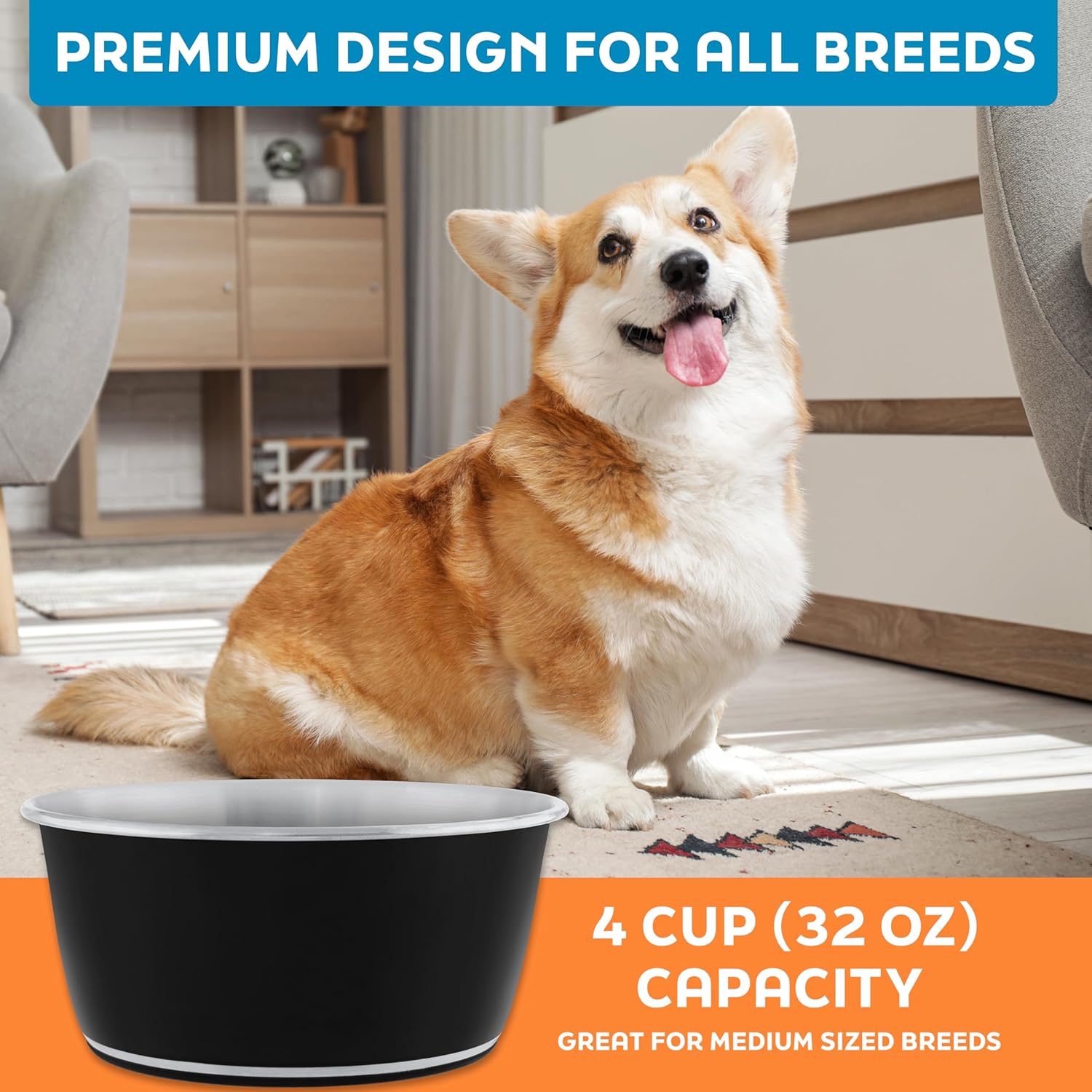 Master Pet Supply Stainless Steel Dog Bowls Set of 2 (32 Oz Each) with Non-Slip Rubber Base - Black Velvet - Basic Dog Food Bowl Water & Food Bowls for Small Medium Large Dogs & Cats, Metal Dish - Happypetzone.online - Image 7