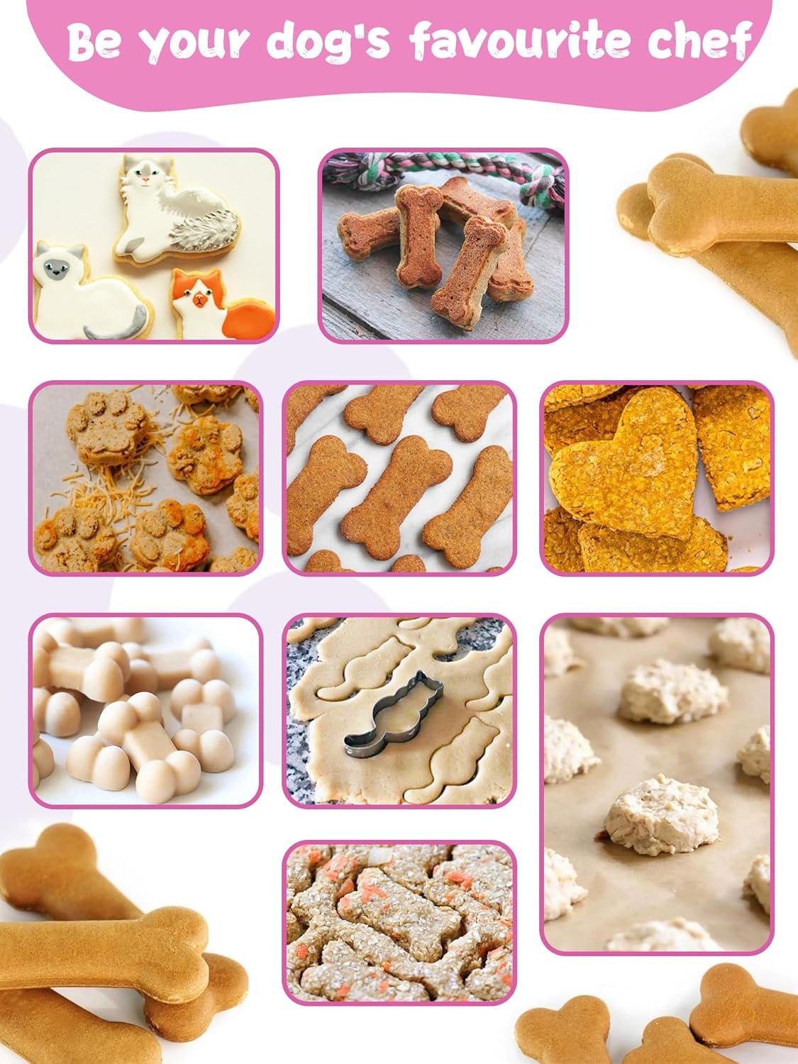 123 Pcs Homemade Cat Treats Set Silicone Molds Cookie Cutters,Including 2 Silicone Mold,5+12 Cookie Cutters and 4 Recipes Card, 50 Cat Treat Bags & 50 Silver twist ties - Happypetzone.online - Image 7