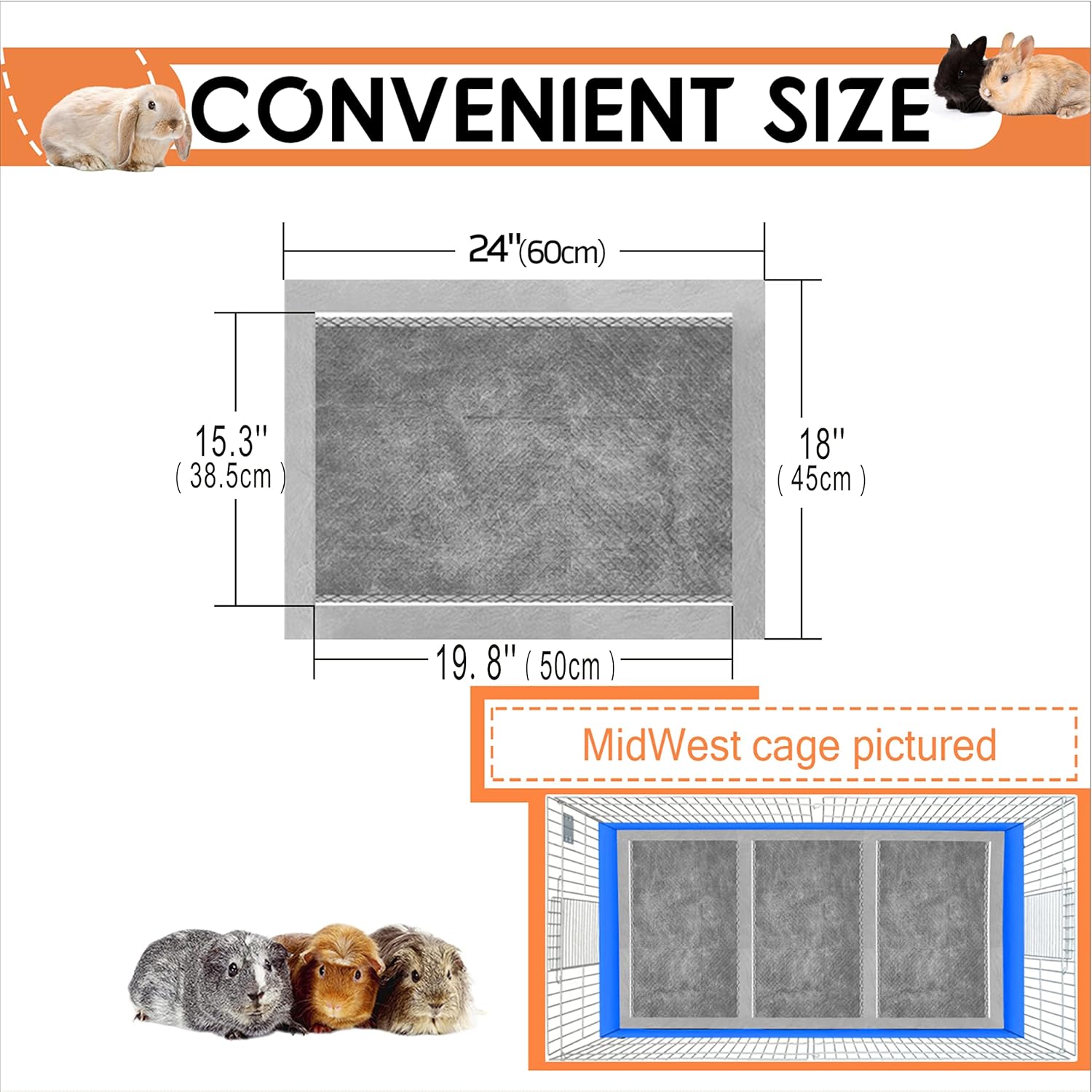 Guinea Pig Bedding, Disposable Guinea Pig Cage Liners, Charcoal Odor Controlling Absorbent Waterproof Pee Pads for Rabbits, Hamster and Other Small Animals. 18''x24'',24 Count - Happypetzone.online - Image 4