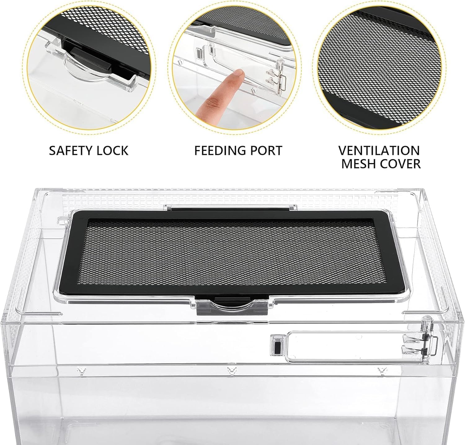 HELIME Reptile Polycarbonate Terrarium Kit 5 Piece Starter Habitat for Tarantula,Lizards,Frogs,Geckos,or Hermit Crabs,Tank with Escape-Proof Locking Lid,Hygrometer,Hide,Tweezer,Bowl,Sprayer - Happypetzone.online - Image 5