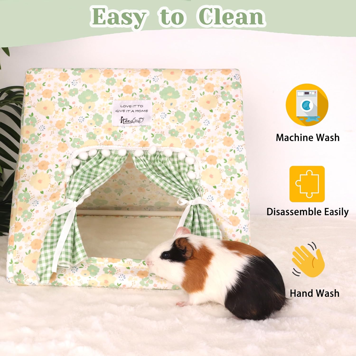 Guinea Pig Hideout Large with Curtain, Bunny Hideout, Machine Washable Guinea Pig Hide Tent Houses & Habitats, Small Animal Hideout for Pet Rabbit, Ferret, Rat, Chinchilla, Squirrel (Flower, Large) - Happypetzone.online - Image 4