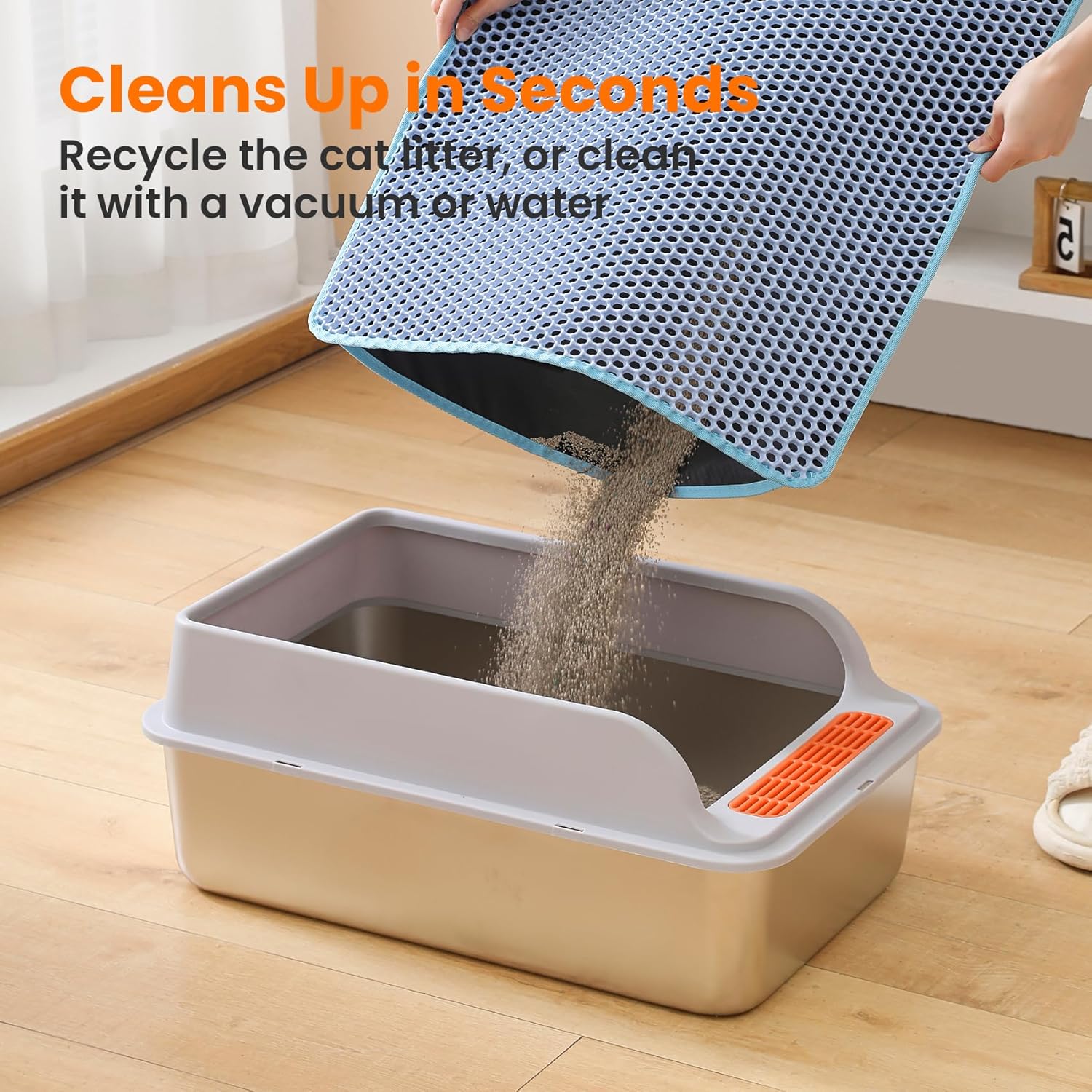 Cat Litter Mat, 24x18 Inches Large Double Layer Honeycomb Cat Litter Trapping Mat, Non Slip Waterproof Urine Proof Cat Litter Box Mat for Floor, Kitty Litter Rug, Cat Supplies, Blue - Happypetzone.online - Image 5