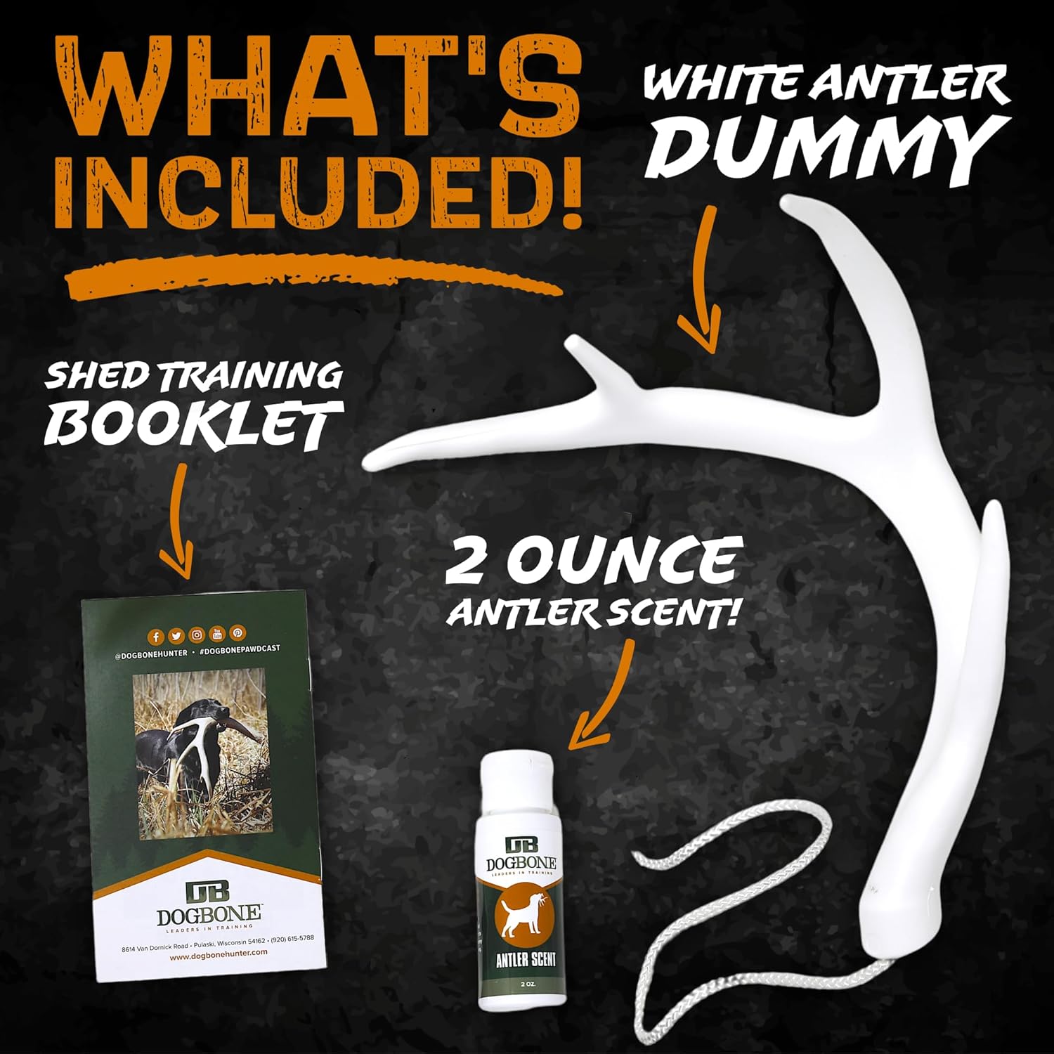 DogBone Shed Hunting Dog Training Kit – Train Your Puppy to Find Deer Antlers - Includes 2 oz Scent for Nosework & Flexible Floating Dummy for Retrieving - Perfect for Whitetail Hunters - Happypetzone.online - Image 3