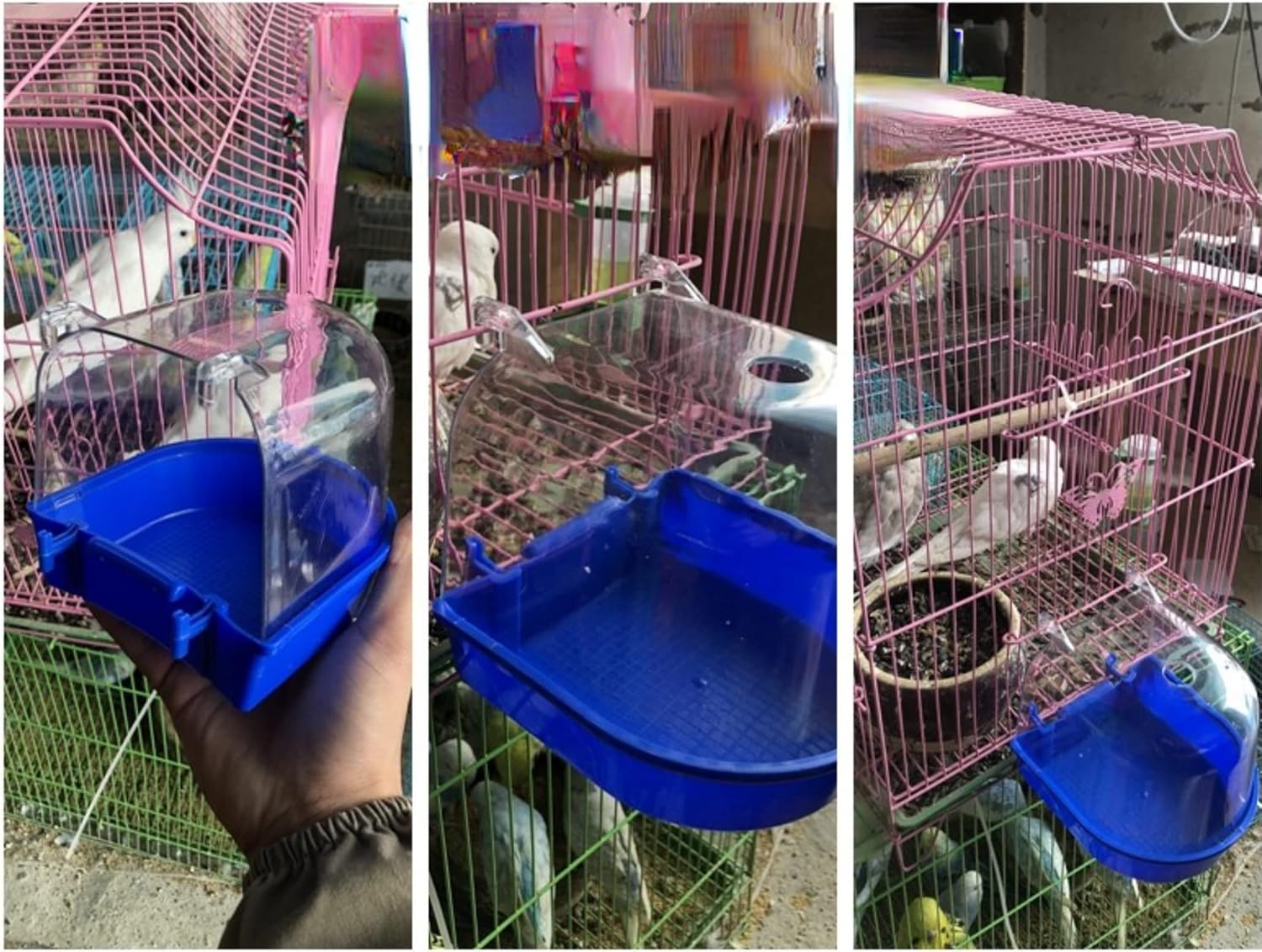 Bird Bath Cage, Cleaning Pet Supplies Bird Bathtub with Hanging Hooks Come with Free Water Injector for Parrots Spacious Parakeets Portable Shower for Most Birdcage Random Color (S for Square cage) - Happypetzone.online - Image 3