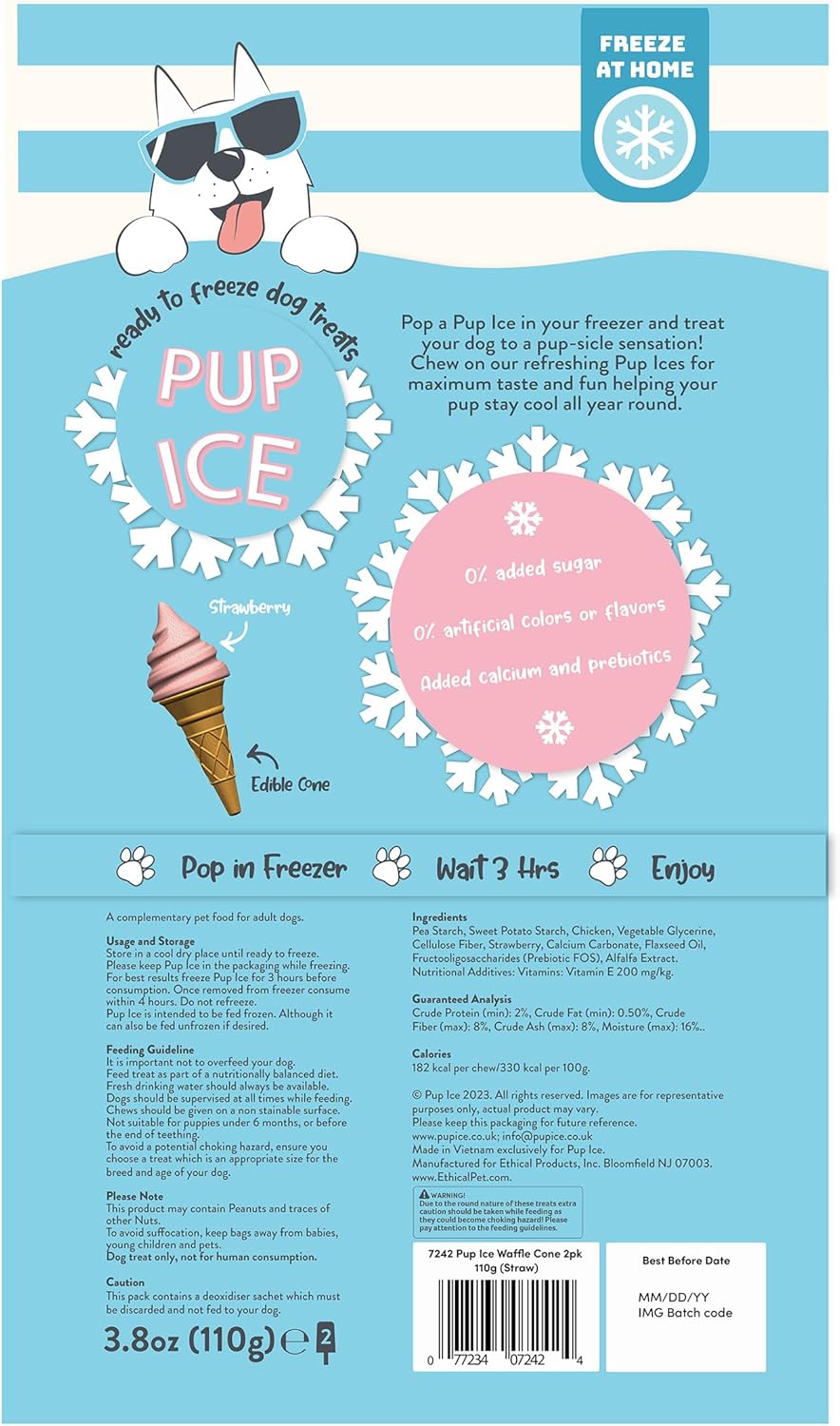 SPOT Pup Ice- Ready to Freeze at Home Dog Treats-Edible Chews for Medium Breed Dogs & Puppies with Real Chicken to Keep Your Pup Cool Year Round, Waffle Cone Strawberry Flavor, 2pcs - Happypetzone.online - Image 3