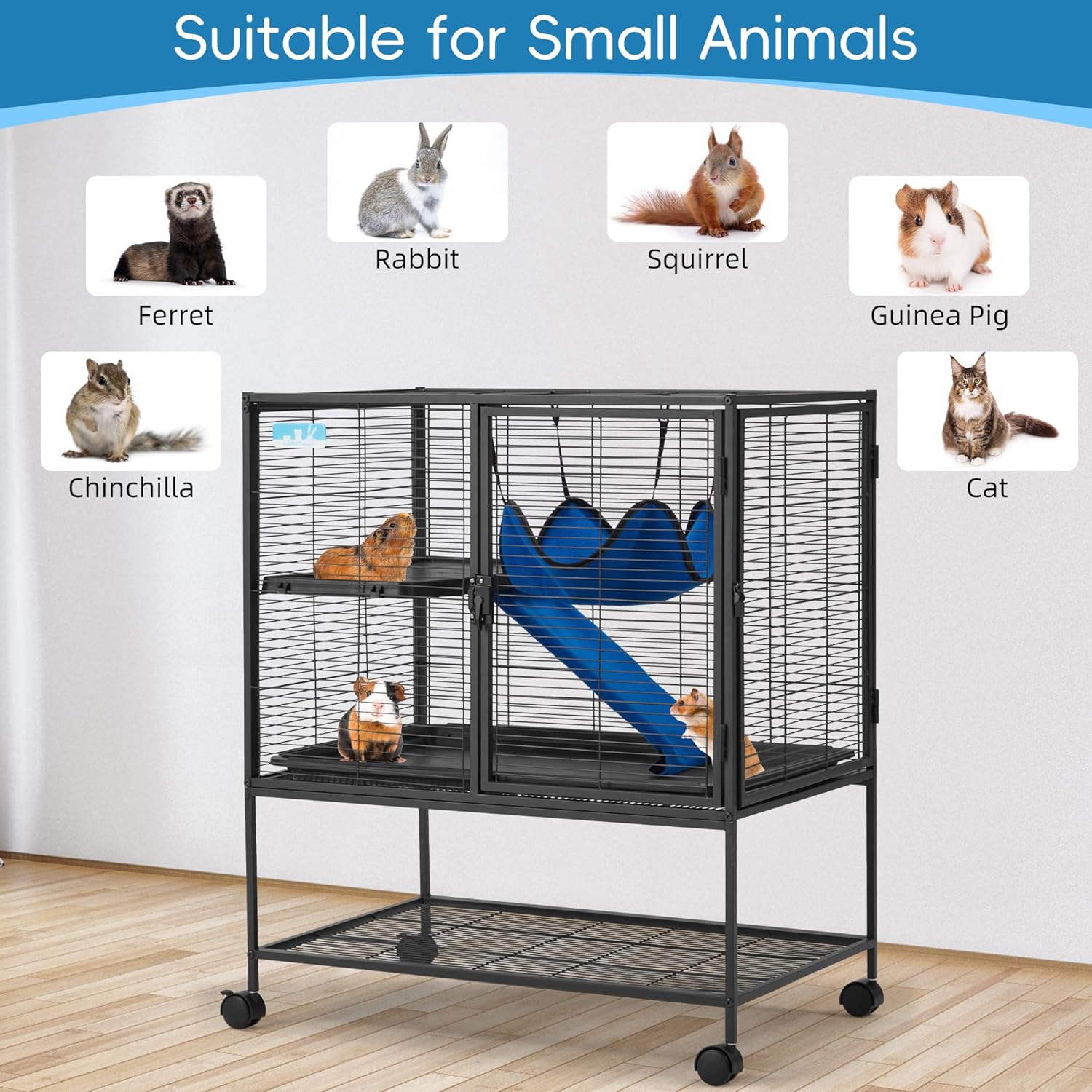 HABUTWAY 36.5''H Large Metal Rolling Ferrets Cage, 2-Tiers Small Animal Cages, Cage for Rats/Chinchillas, 0.5'' Bar Spacing for Ferret,Small Animal Cage w/Removable Ramp & Platform - Happypetzone.online - Image 4