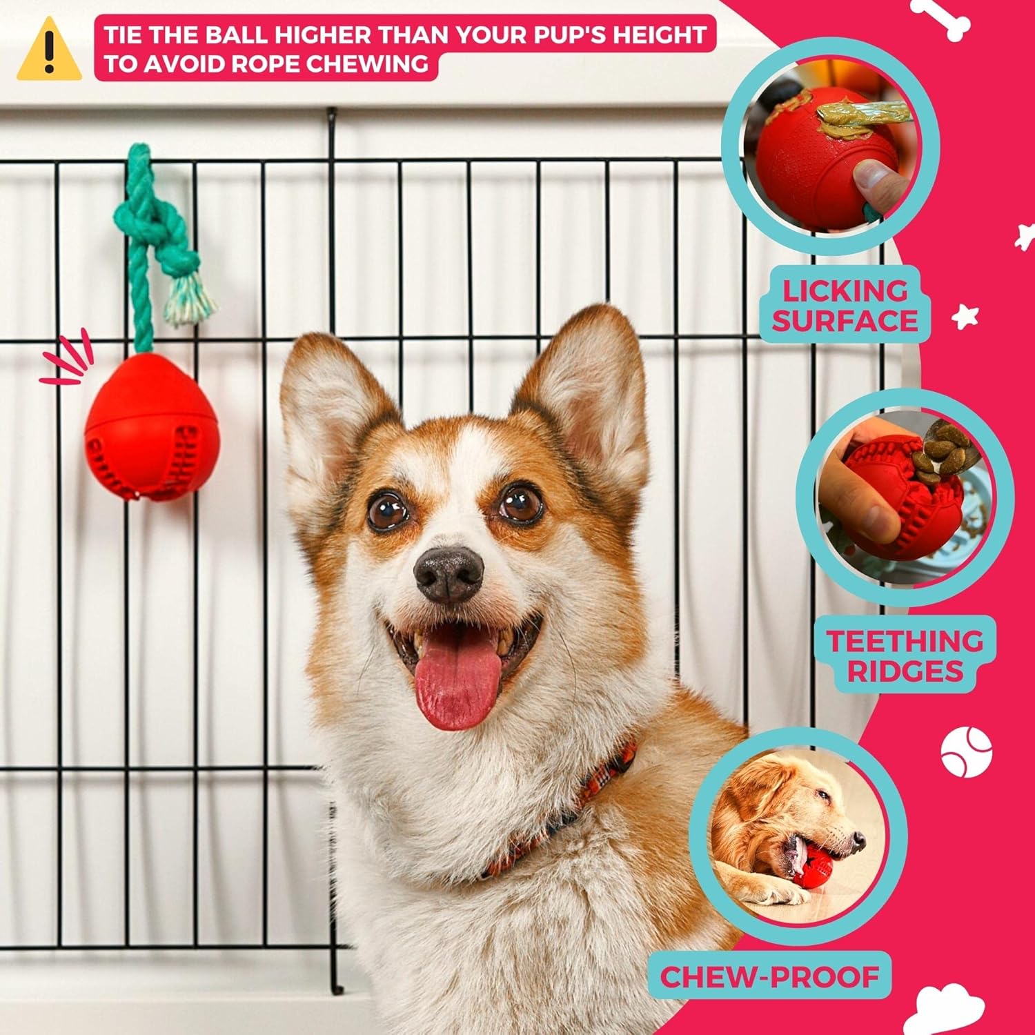Fossa Interactive Dog Toys, Crate Training Aids for Puppies, Puzzle Treat Dispenser with Rope, Multifunctional Dog Toys - for Reduce Dog Boredom and Anxiety, Dog Teeth Cleaning and Chew Toy - Happypetzone.online - Image 3