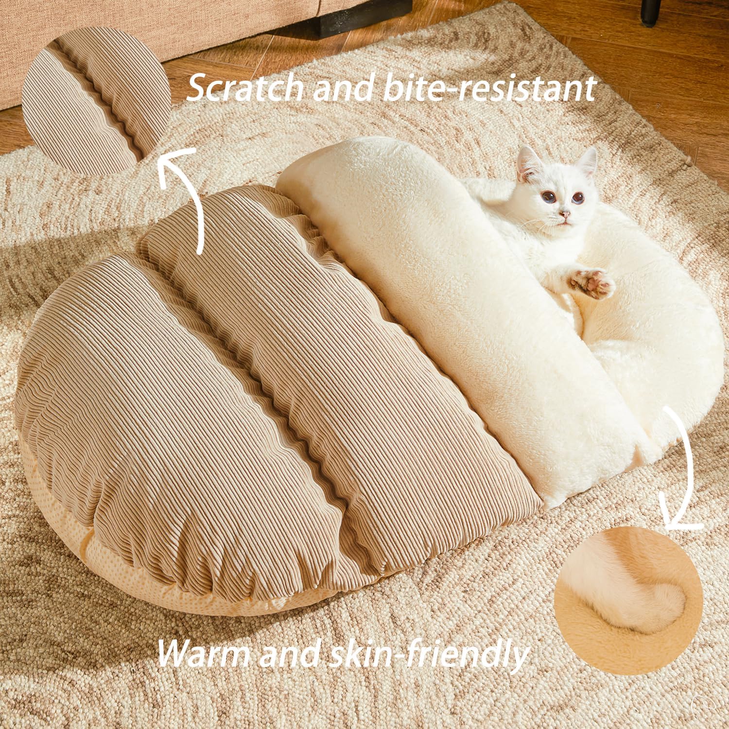 Romaneco Cat Bed - Pet Slipper Cave Bed for Indoor Cats and Small Dogs, Self Warming, Cozy & Soft Plush, Anti-Slip & Durable, Washable for Kittens and Puppies Under 15 lbs (24"x16", M, Light Brown) - Happypetzone.online - Image 2