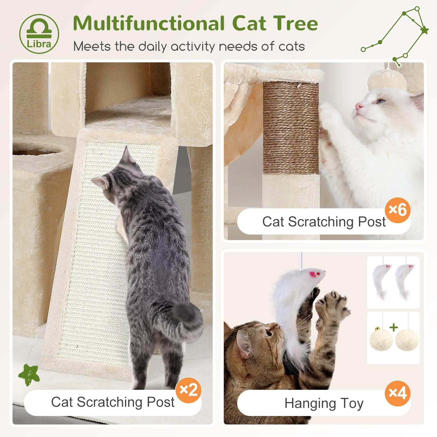 Globlazer Heavy Duty Cat Tree 78 inch Sturdy Cat Tower for 20lbs Large Adult Cats, Symmetrical Aesthetic Big Cat Tree with Extra Large Platform, 2 Scratching Boards, Z78, Beige - Happypetzone.online - Image 5
