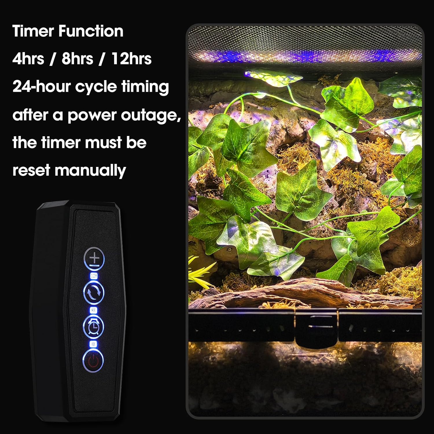 12-Inch UVB Reptile Light,4H/8H/12H Timer,3 Modes Lighting,5 Level Brightness, 12W UVA UVB Lamp for Desert Tropical Animals Bearded Dragons Turtle Chameleon Tortoises Gecko Snake Frog - Happypetzone.online - Image 5