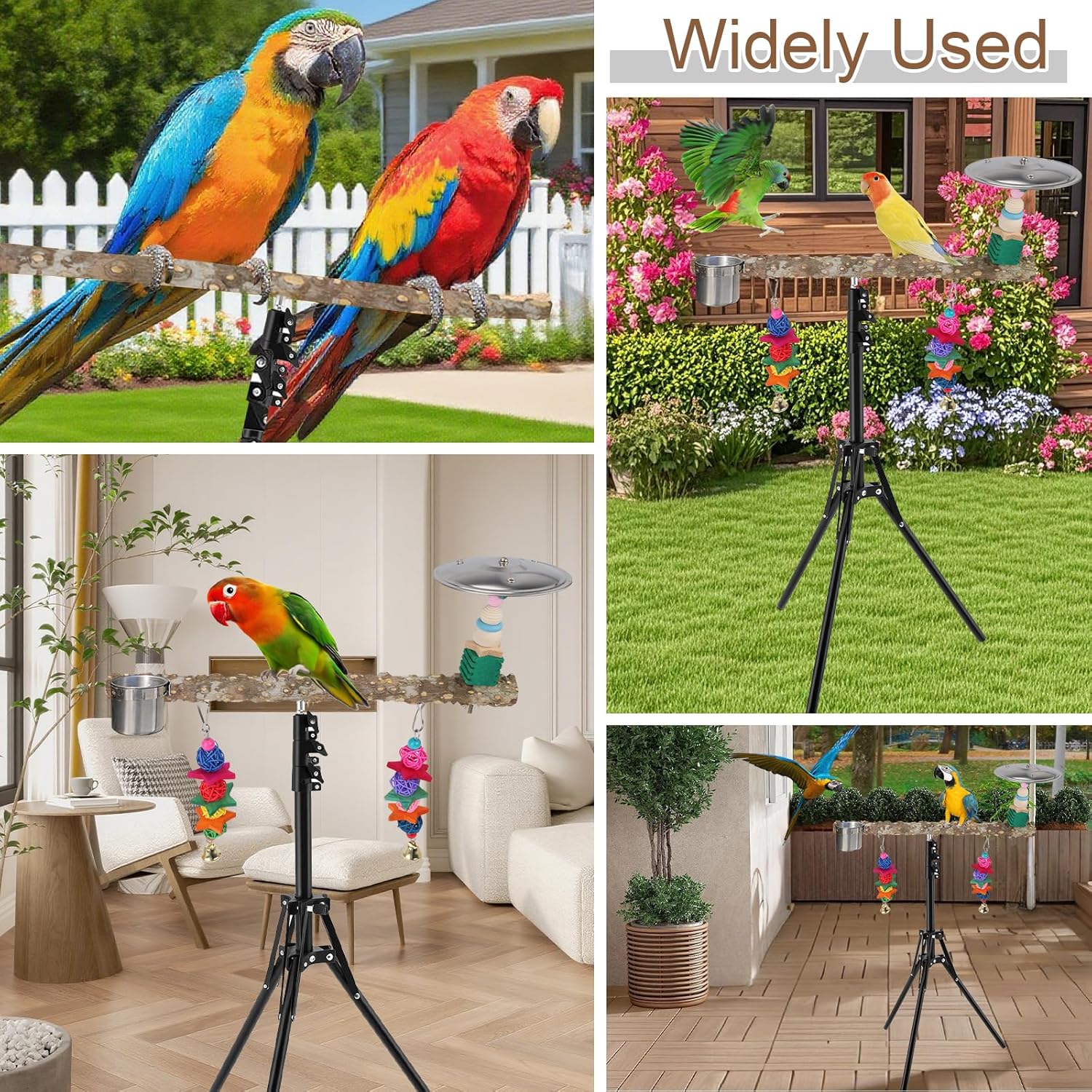 72" Parrot Stand, Adjustable Height Bird Perch, Pepper Wood Perch Stand, Parakeet Perches with Feeding Cups, Swing Toy, Toy Cymbals,Parrot Stands for Indoor & Outdoor Small to Medium Bird. - Happypetzone.online - Image 7