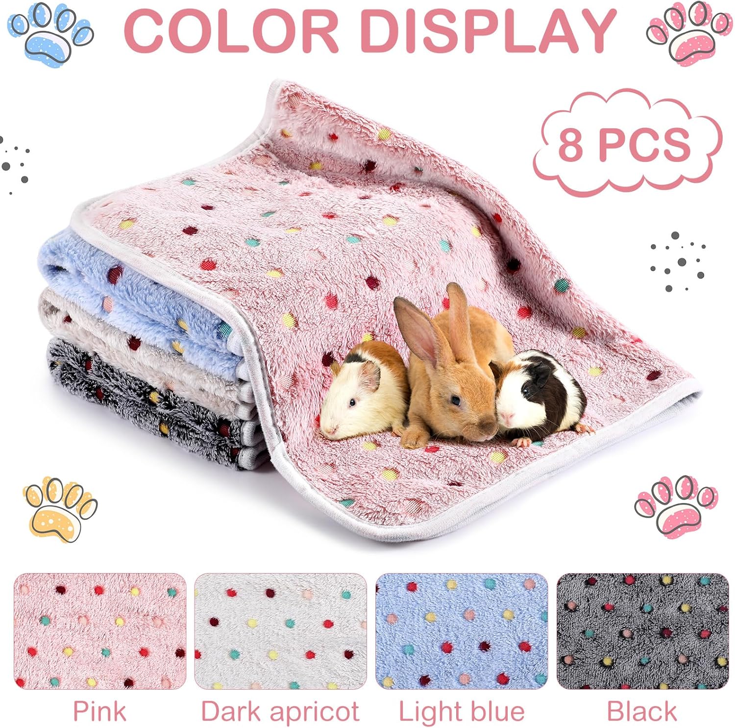 Tudomro 8 Pcs Guinea Pig Blankets Washable Small Pet Fleece Bedding Cage Liners Double Sided Pet Reusable Sleep Mat Pad Cover for Ferret Chinchilla Furniture Protection(Dot,12 x 12 Inch) - Happypetzone.online - Image 7