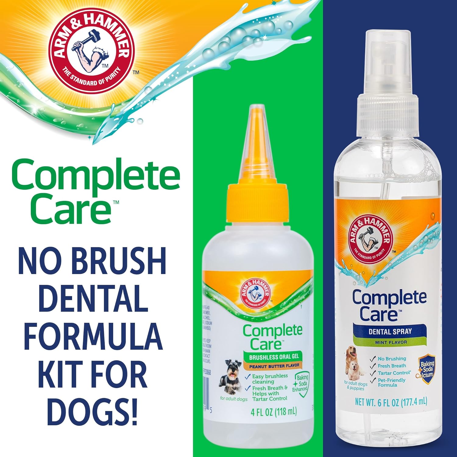 Arm & Hammer Complete Care Brushless Dental Kit for Dogs – Includes No-Brush Oral Gel + Dog Dental Spray, Fresh Breath, Tartar Control, Baking Soda Enhanced Dental Dog Supplies, 4 Fl Oz Each - Happypetzone.online - Image 2