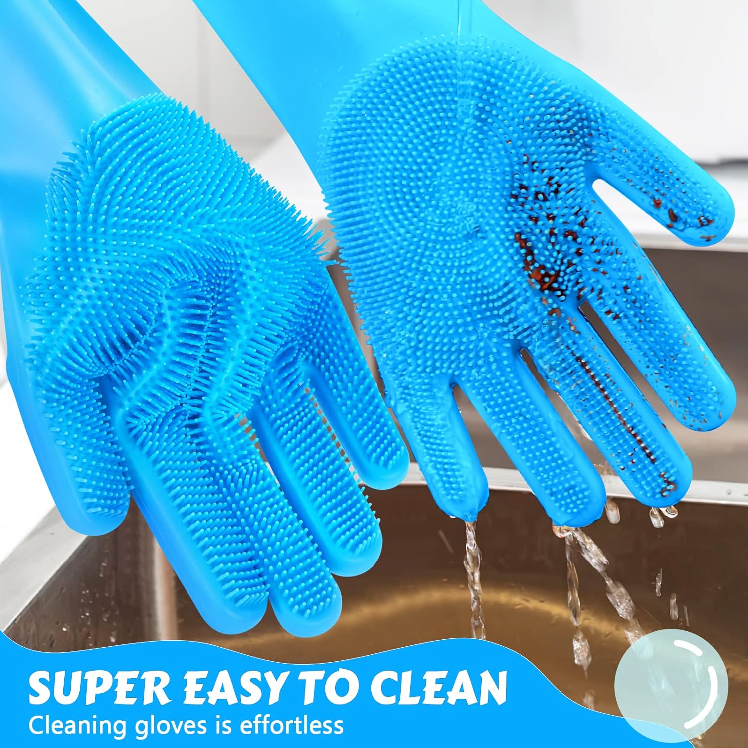 Pecute Pet Grooming Gloves - Heat Resistant Silicone Gloves with High-Density Teeth, Enhanced Five Finger Design for Bathing and Massaging Dogs and Cats, Blue - Happypetzone.online - Image 9
