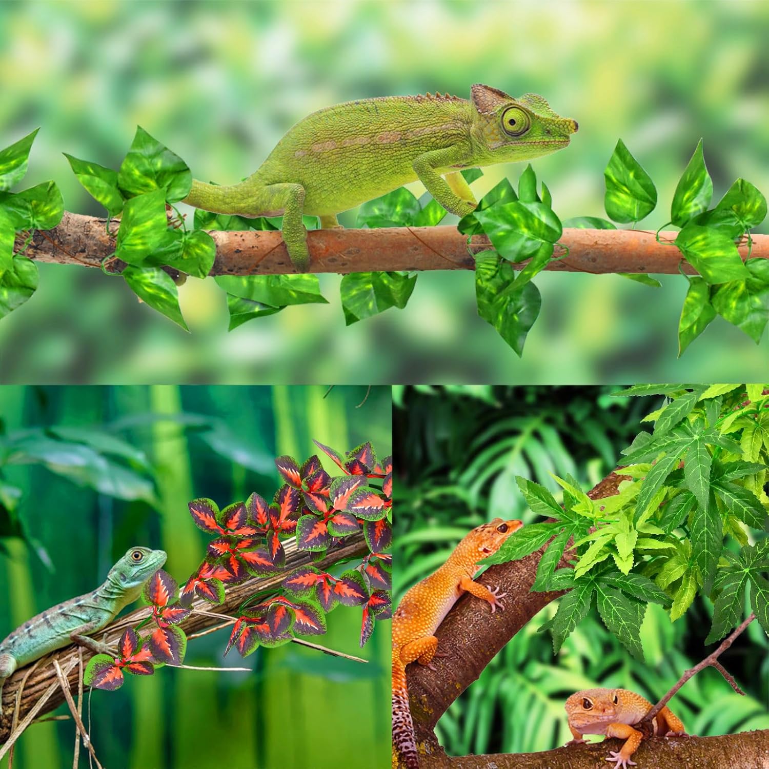 KATUMO Reptile Plants, 3 PCS Amphibian Hanging Plants with Suction Cup for Snake, Bearded Dragons, Lizards, Geckos, Toads, Hermit Crab Tank Pets Habitat Decorations - Happypetzone.online - Image 5