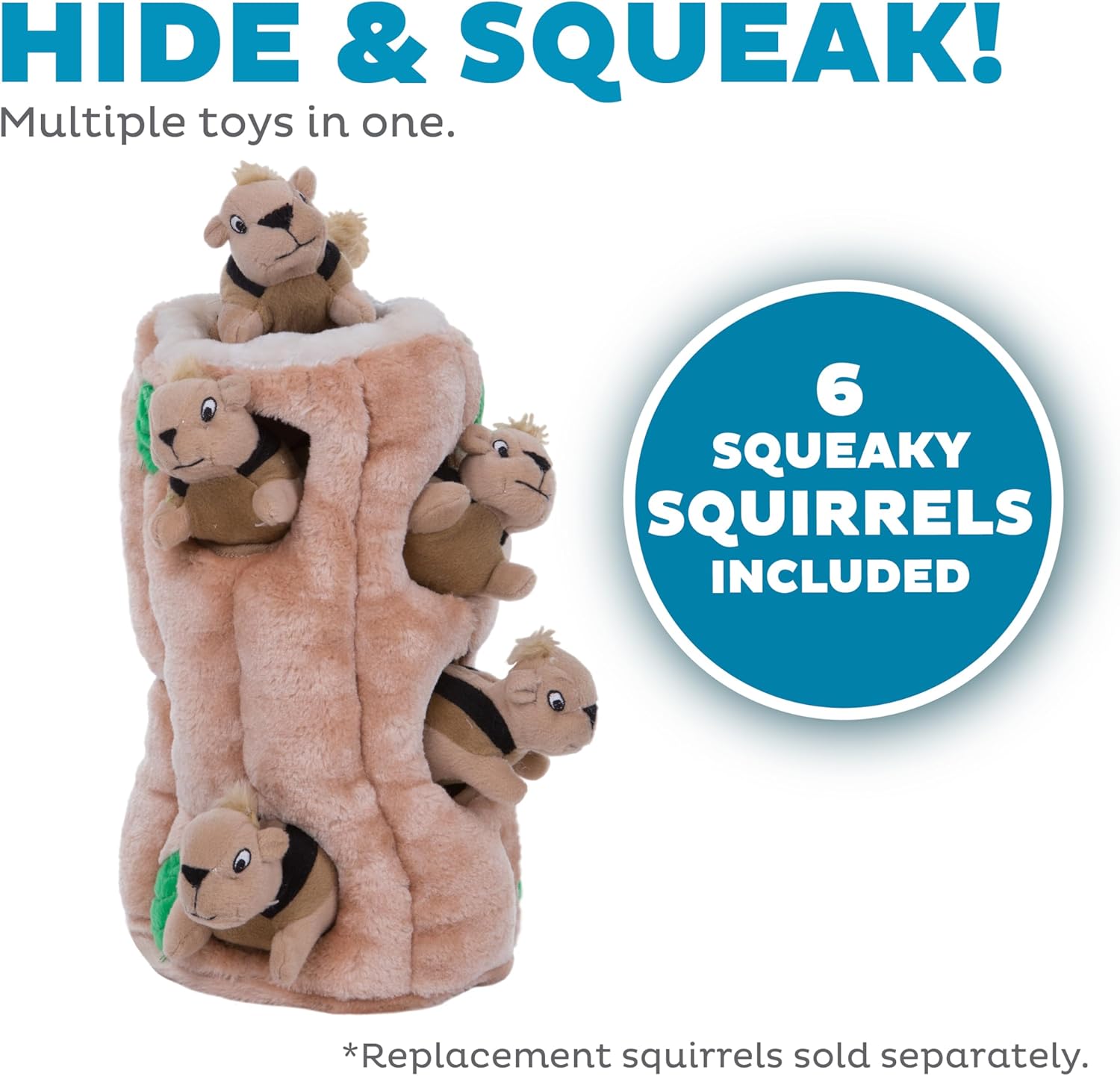Outward Hound Hide-A-Squirrel Dog Toy – Interactive 2‑in‑1 Plush Puzzle with 6 Squeaky Removable Squirrels, X-Large - Happypetzone.online - Image 3