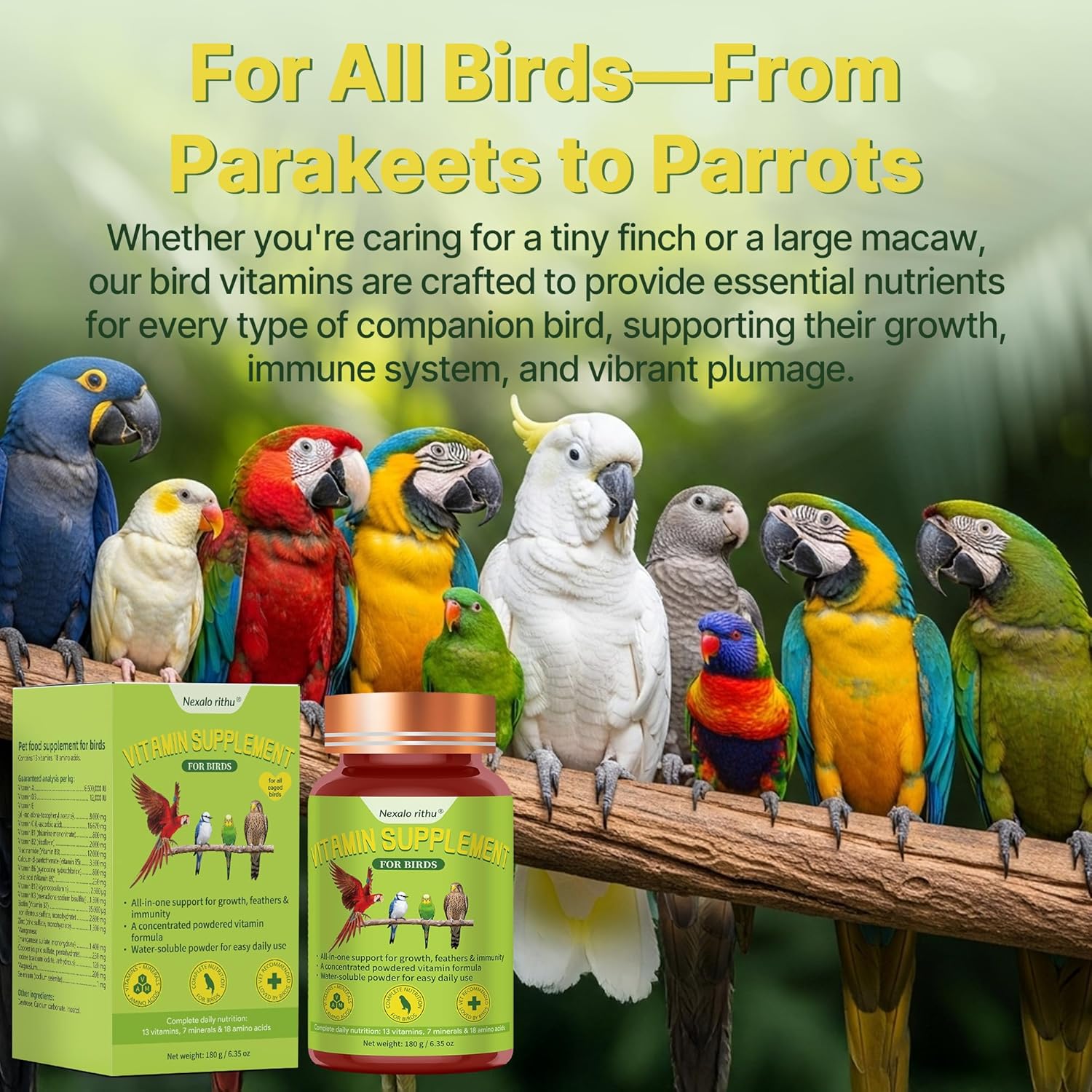 Bird Vitamins for All Cage Birds - Multi-Vitamin for Birds - Supports Bones, Feathers, Energy & Eggshell Quality - Vet-Developed Formula, Dissolves in Water for Easy Daily Use - Net Wt 6.35 oz - Happypetzone.online - Image 7