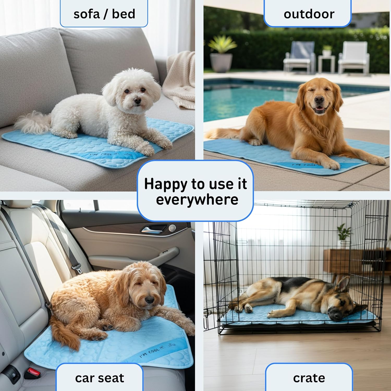 INSPECTOR TAIL Dog Cooling Mat - No Freeze Needed, Self-Cooling Pad for Large Dogs, Washable Portable for Crate Kennel Car Sofa Bed Floor, Indoor Outdoor Summer Use, 39"x27" with Carry Bag - Happypetzone.online - Image 5