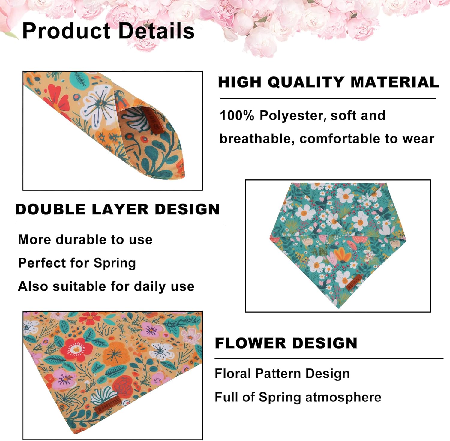 ADOGGYGO Floral Dog Bandana, Orange Green Flower Pet Scarf, Adjustable Fit Floral Bandanas for Medium Large Dogs Pets (Large) - Happypetzone.online - Image 5