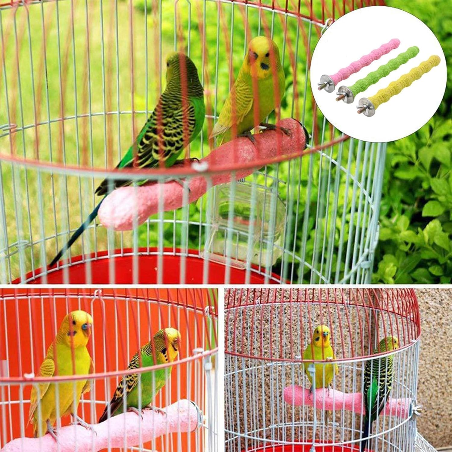 kathson 3PCS Bird Perch Parrot Stand Cage Accessories Natural Wooden Stick Paw Grinding Rough-surfaced Chew Toy for Cockatiels Cockatoo Lorikeet Conure Parakeet (Random Color,7.87inch) - Happypetzone.online - Image 5