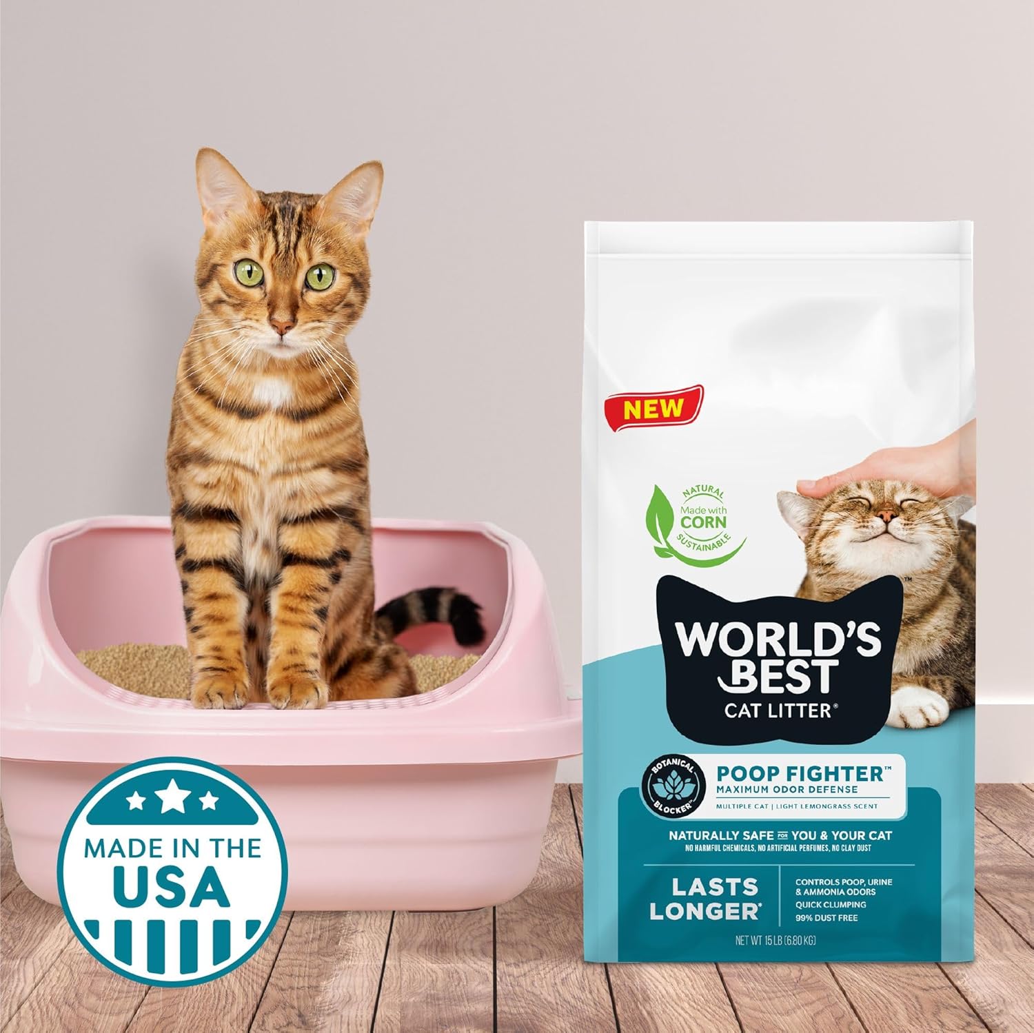 WORLD'S BEST CAT LITTER Poop Fighter Maximum Odor Defense, 15-Pounds - Natural Ingredients, Quick Clumping, Flushable, 99% Dust Free & Made in USA - Long-Lasting Odor Control & Easy Scooping - Happypetzone.online - Image 6